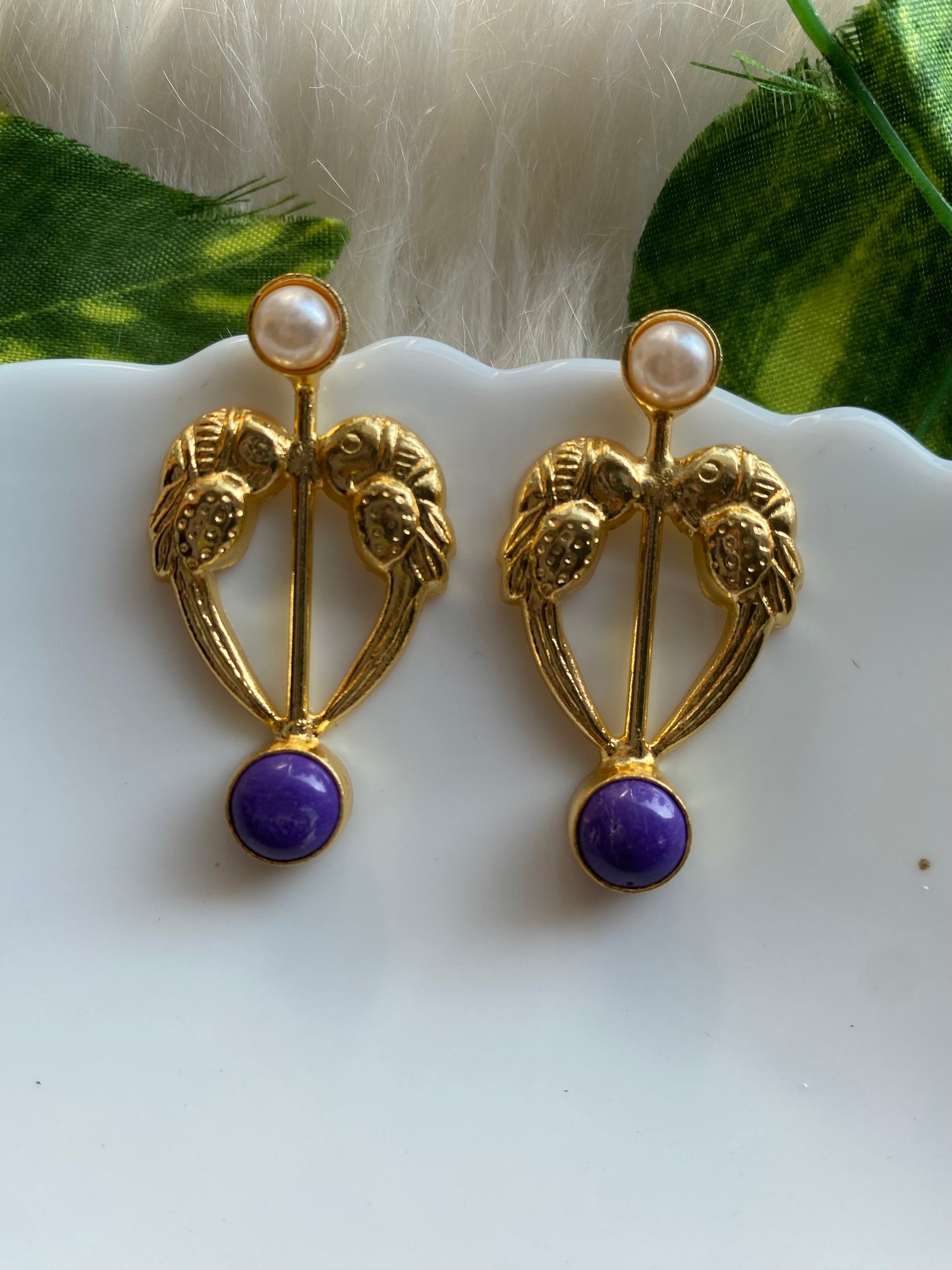 Sweet Heart Brass Earrings - Blue