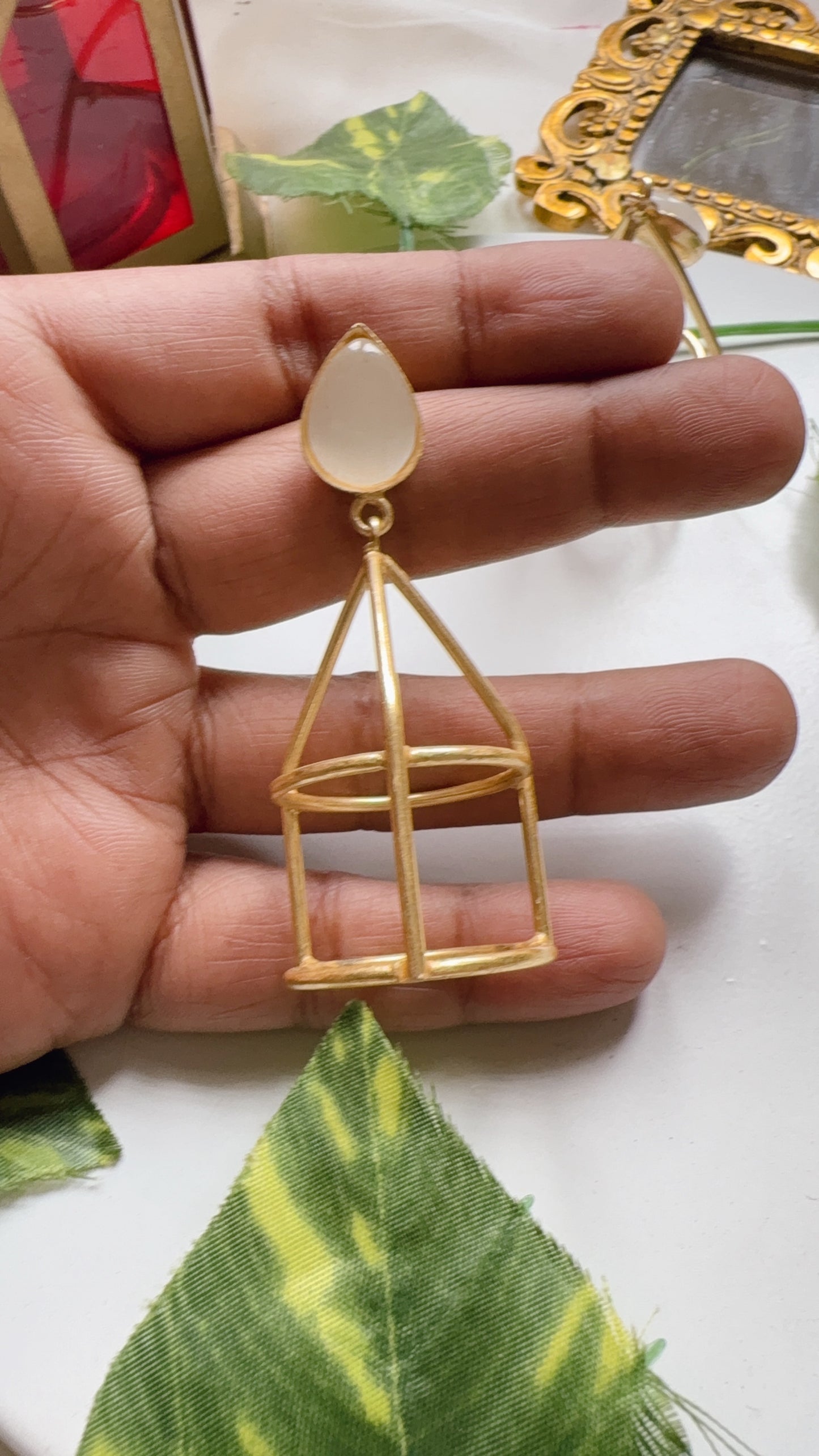 Golden Cage Earrings - White