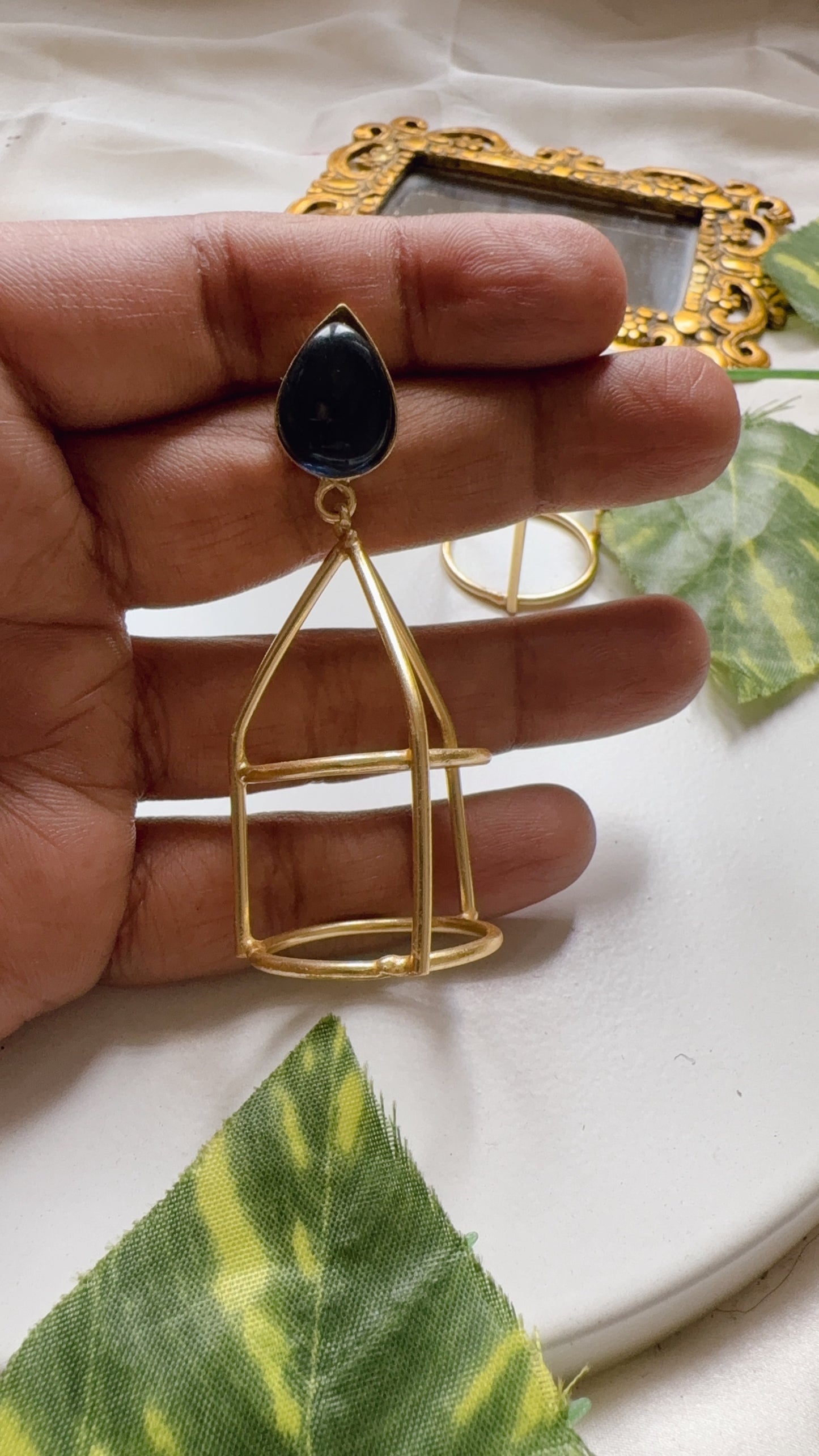 Golden Cage Earrings - Blue