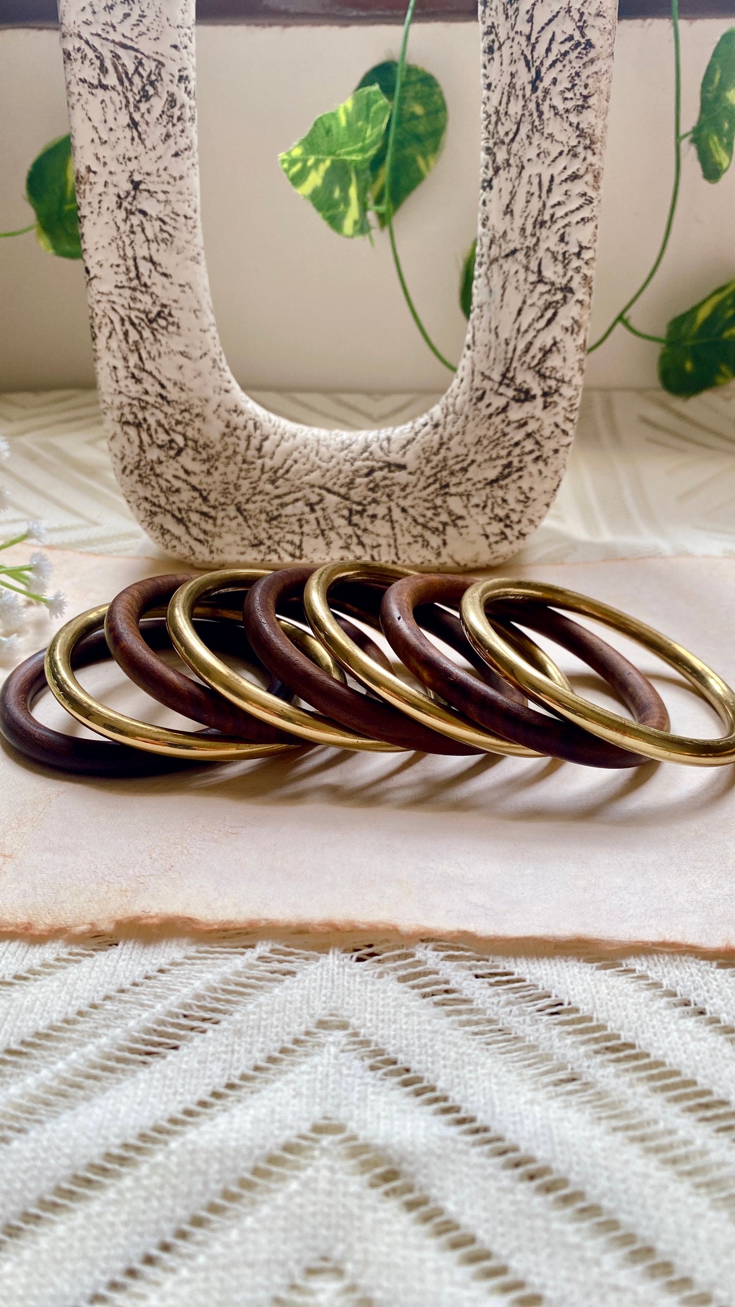 Gunjan Wooden and Brass Bangles Set