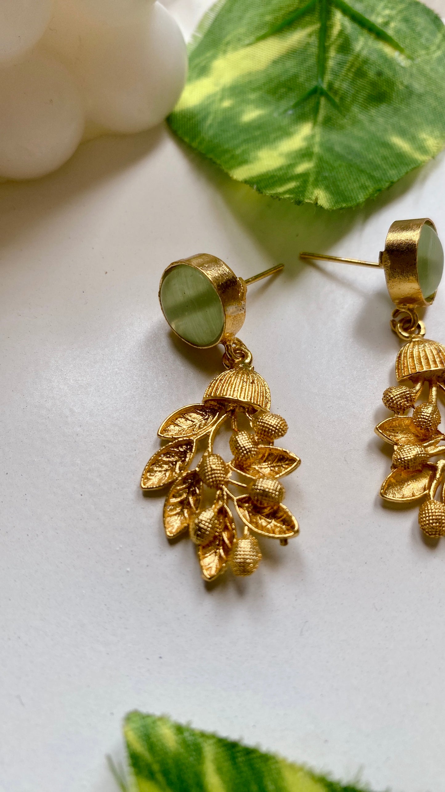 Kanika Leaf Earrings - Mint Green