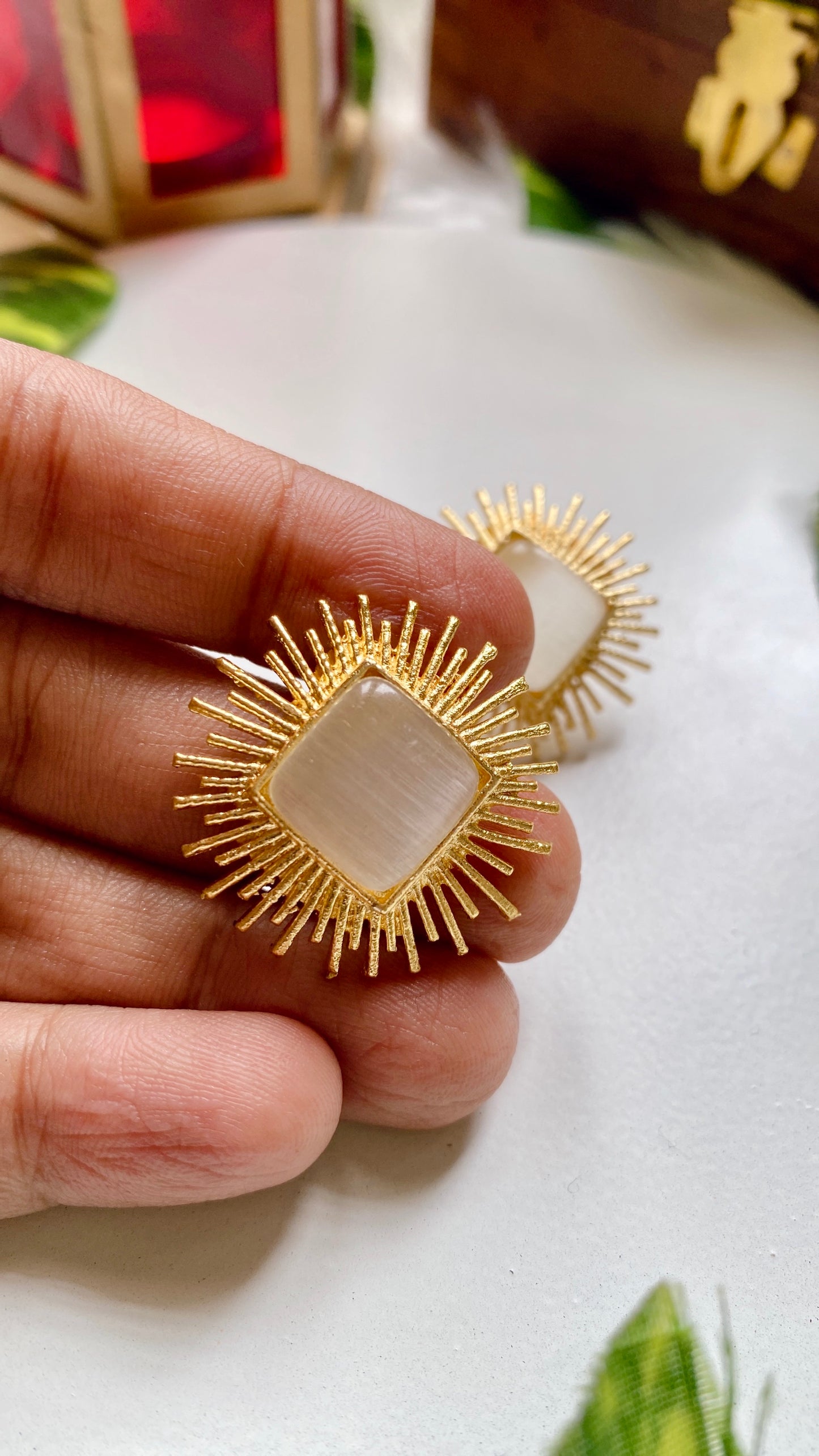 Diya Glow Studs - White