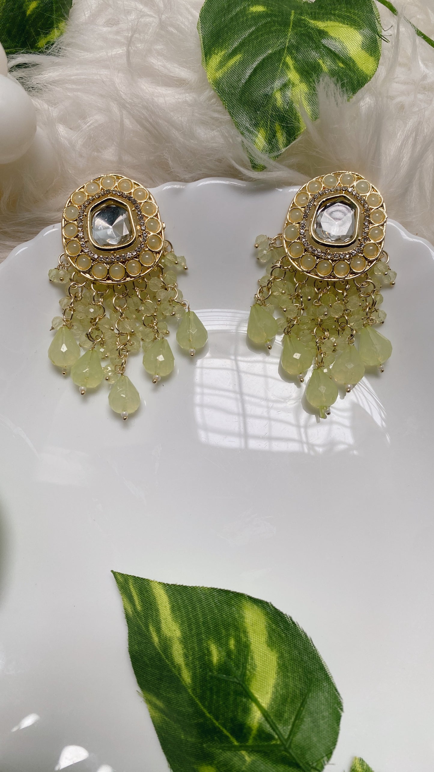 Ahana Mint Green Kundan Earrings