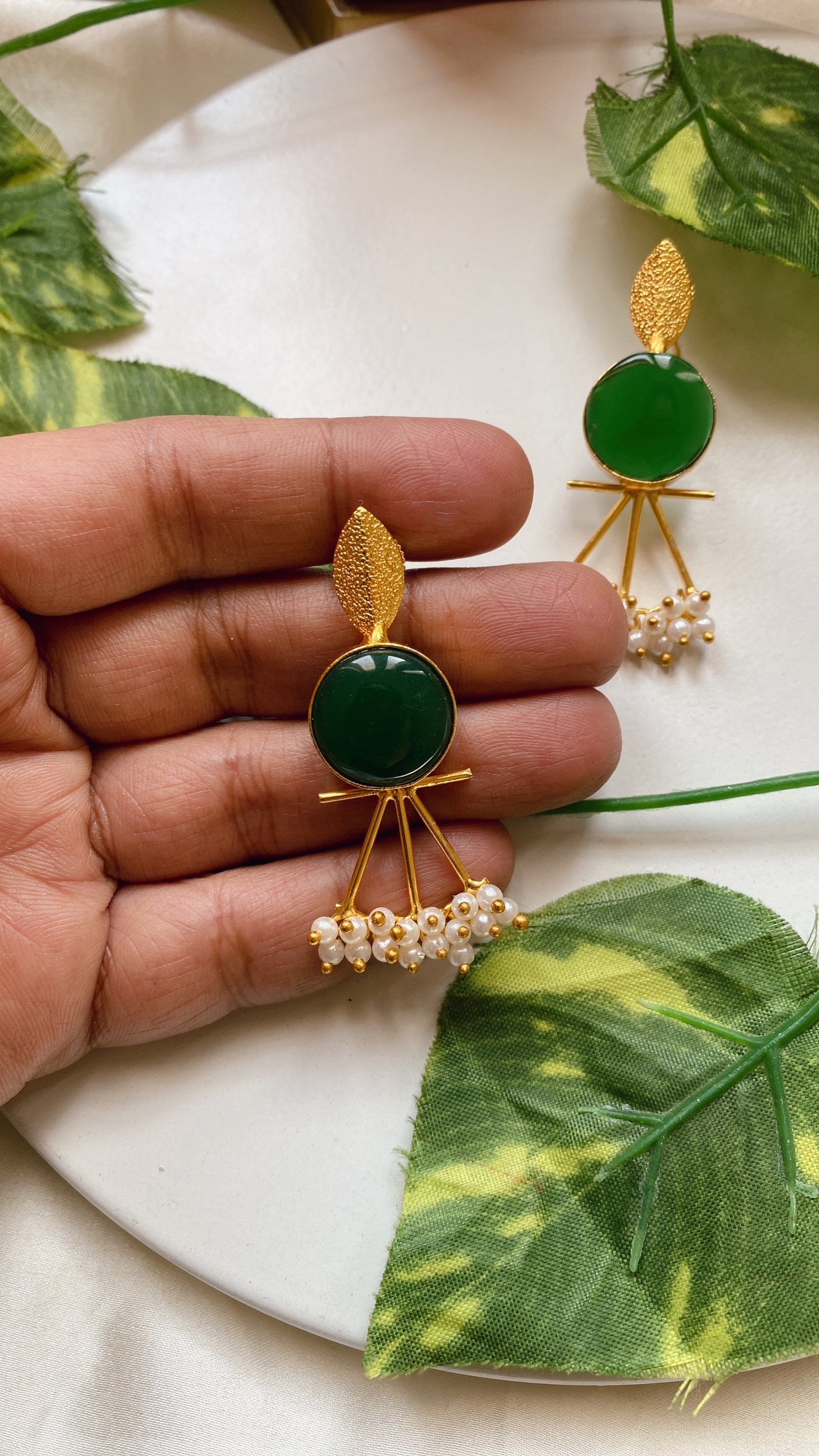 Esha pearly Earrings - Green