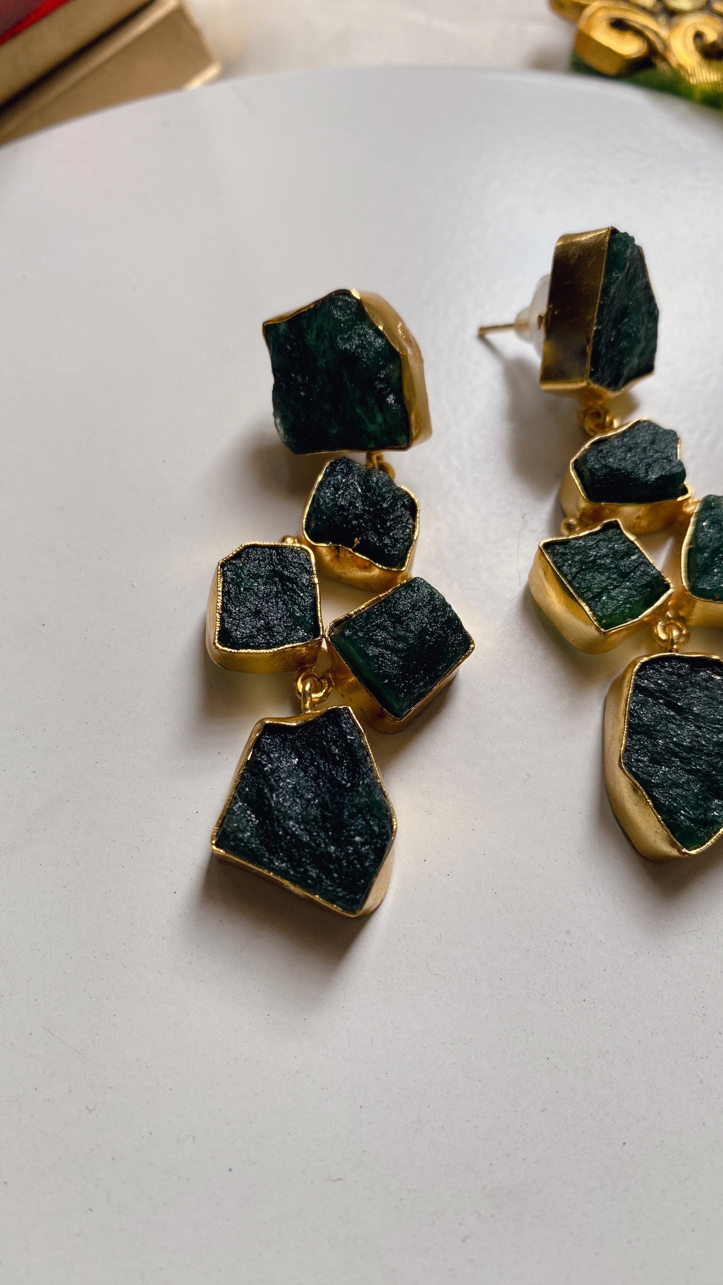Arya Raw Uncut Stone Earrings - Green
