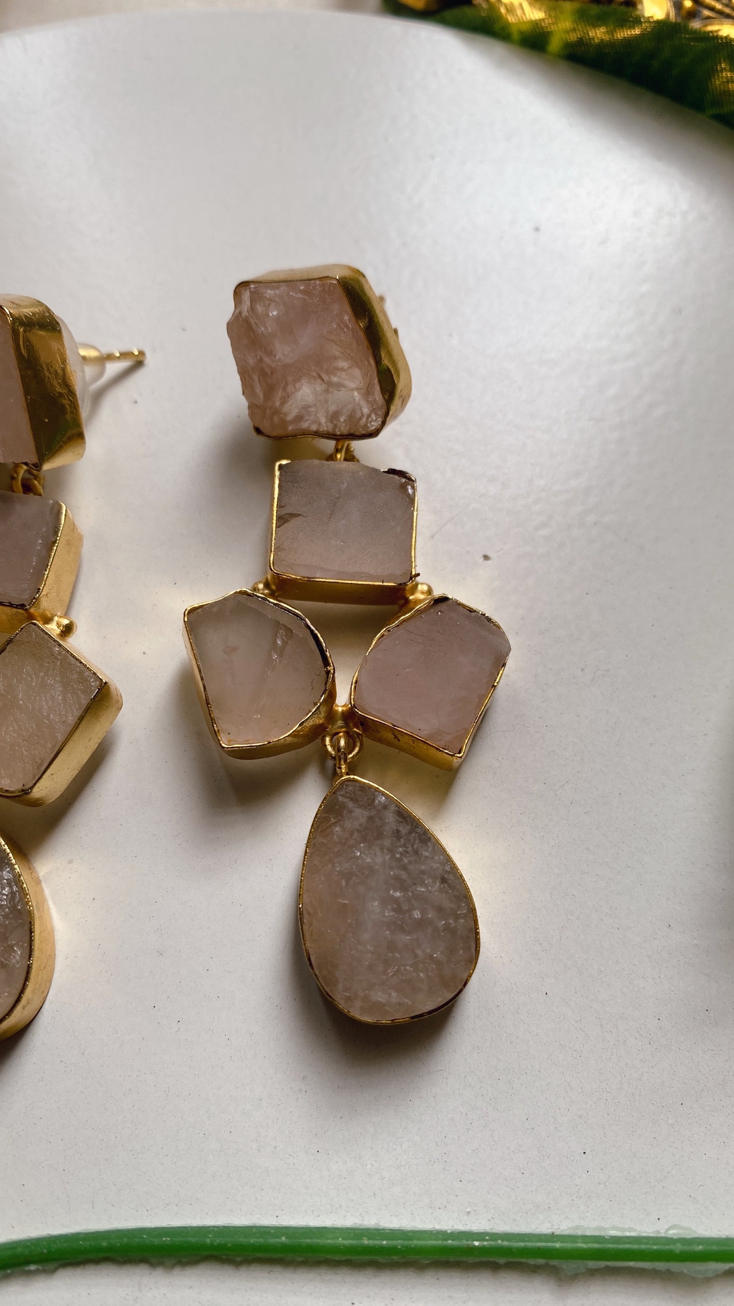 Arya Raw Uncut Stone Earrings - Pink