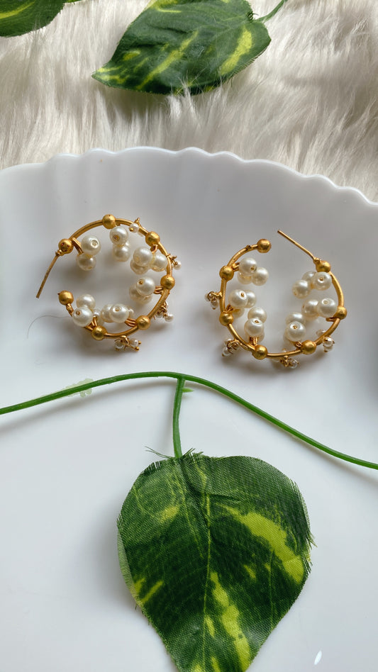 Golden Pearly Halo Hoops