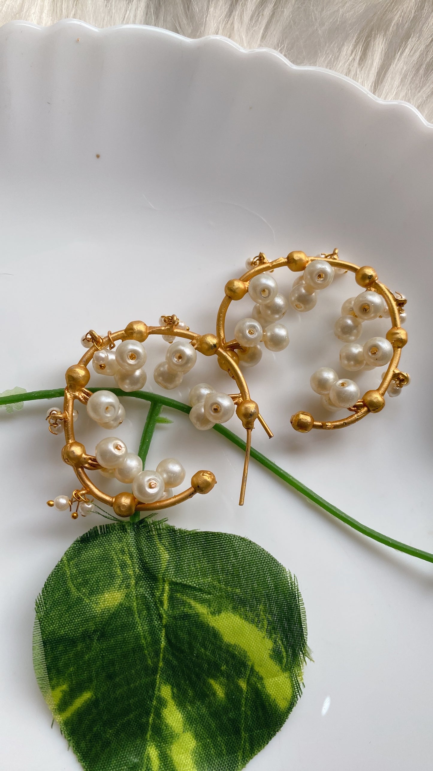 Golden Pearly Halo Hoops