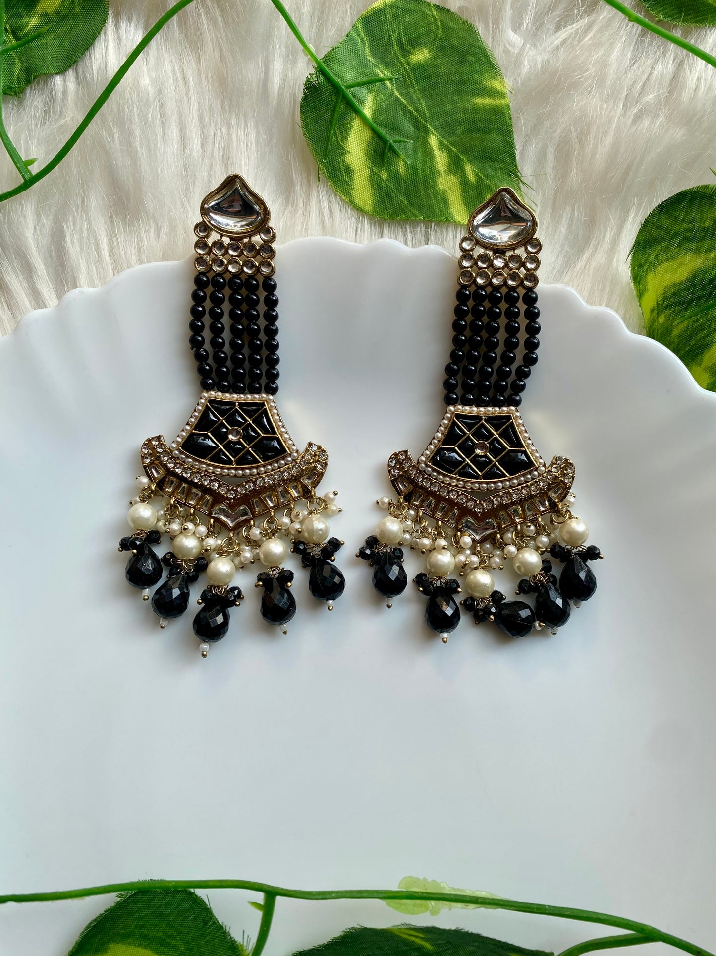 Tara Long Black Earrings