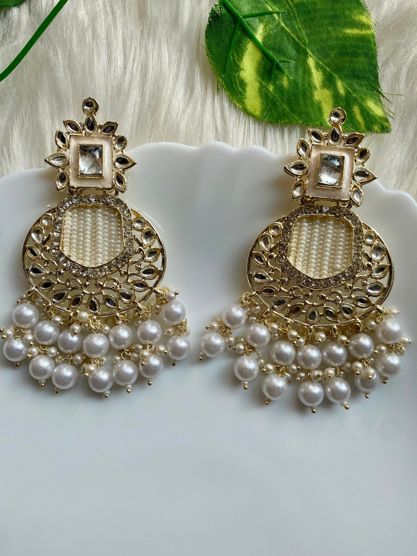 Palak White Earrings