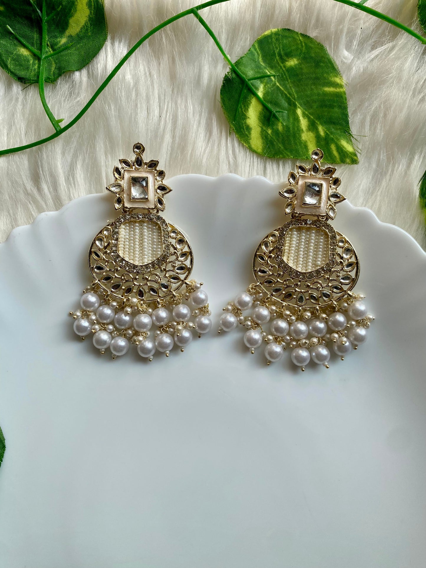 Palak White Earrings