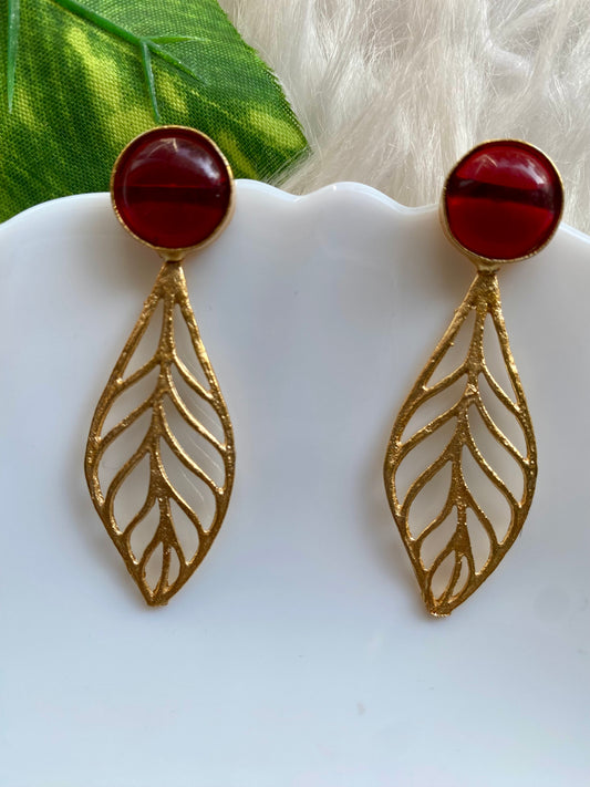 Leaf affair Red Brass Earrings