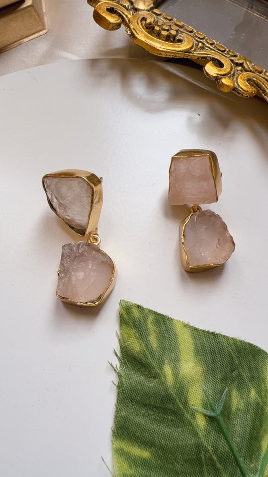 Diva Uncut Raw Stone Earrings - Pink