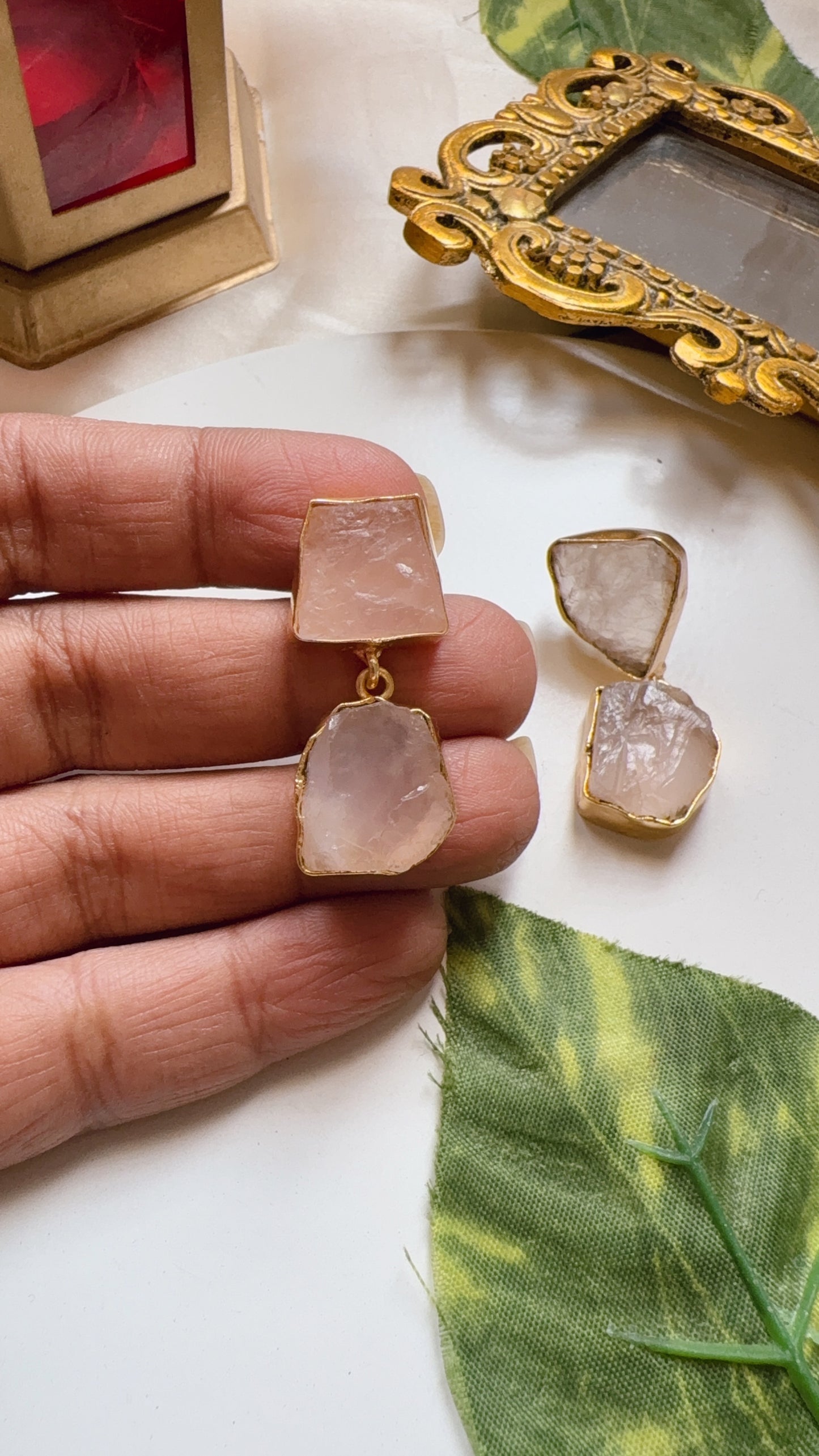Diva Uncut Raw Stone Earrings - Pink