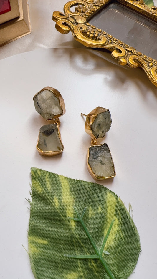 Diva Uncut Raw Stone Earrings - Green