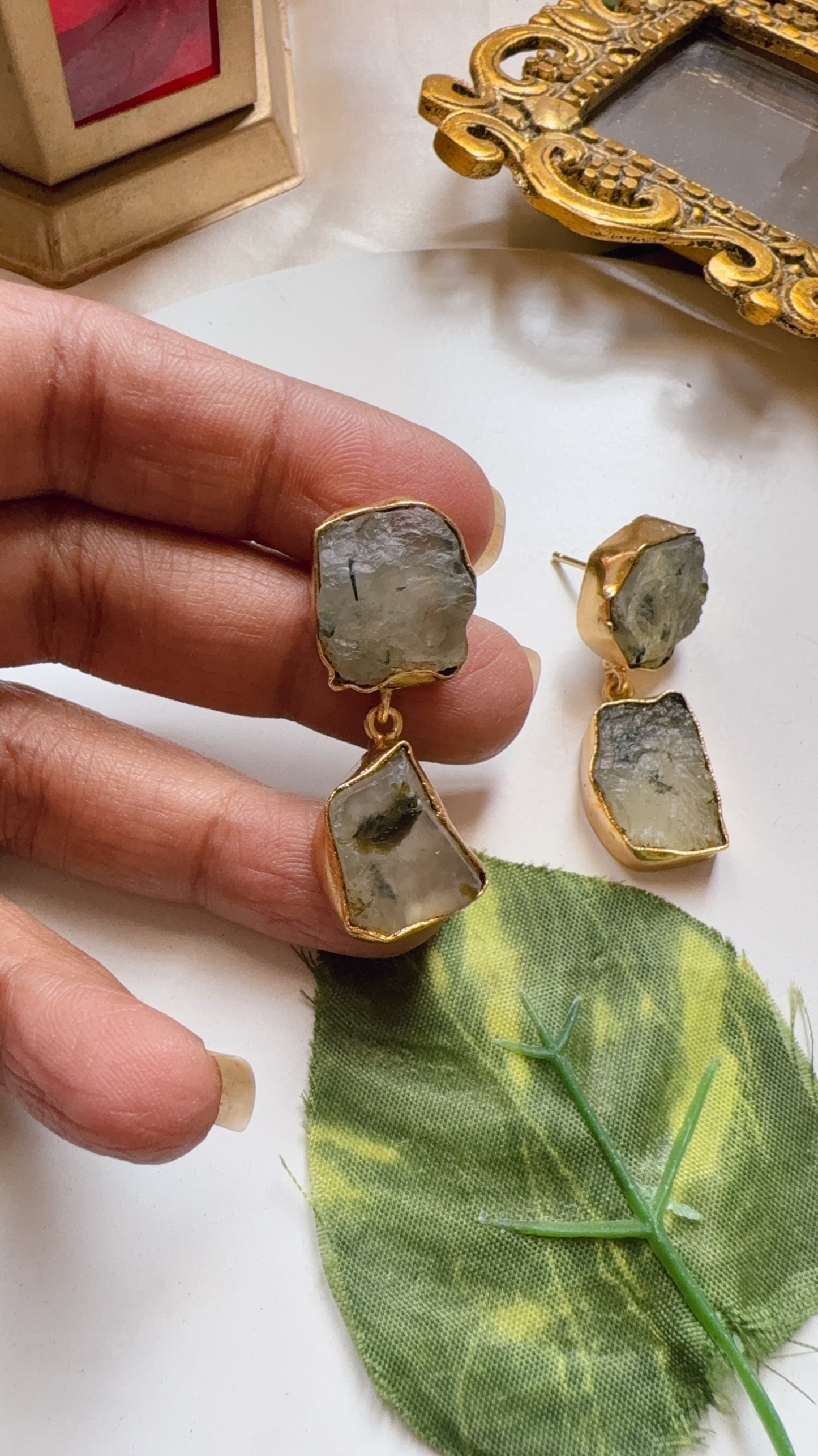 Diva Uncut Raw Stone Earrings - Green