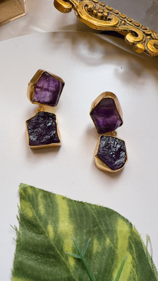 Diva Uncut Raw Stone Earrings - Purple
