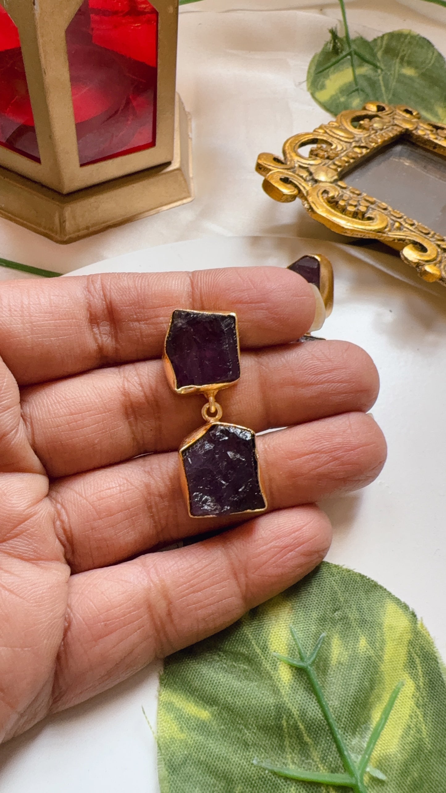 Diva Uncut Raw Stone Earrings - Purple
