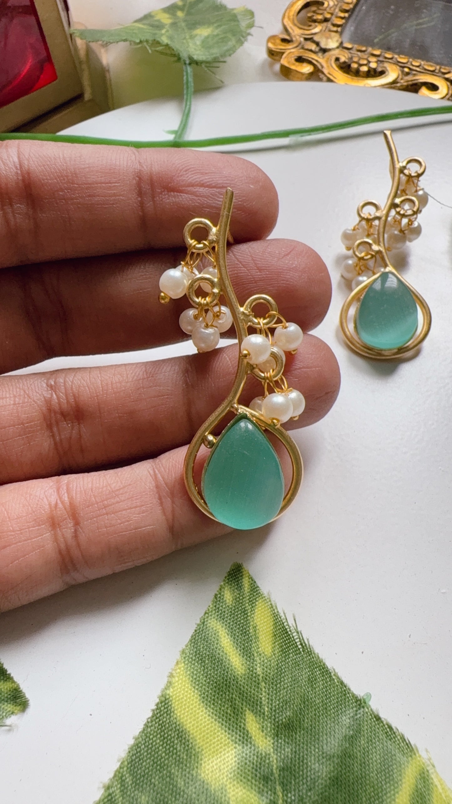 Aaina Pearly Earrings- Mint Green