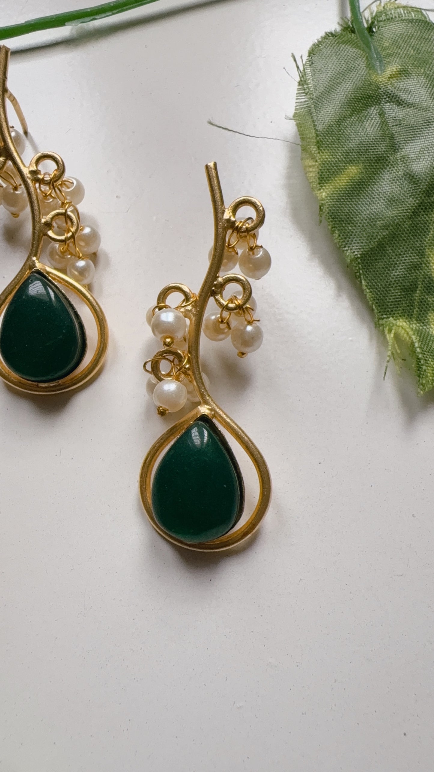 Aaina Pearly Earrings- Green