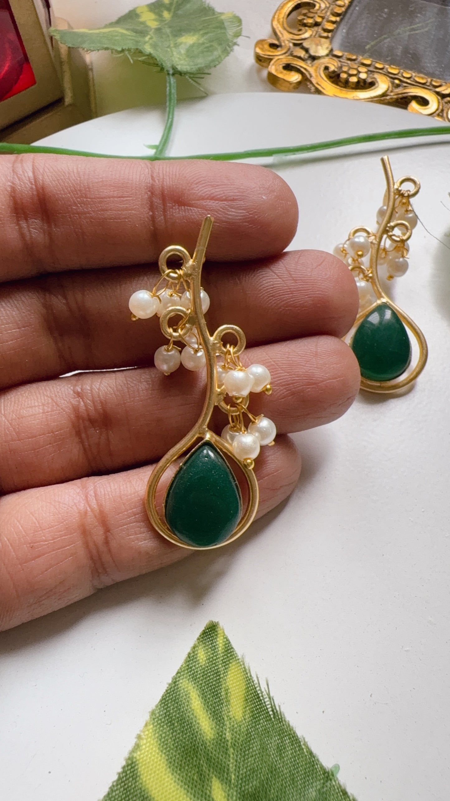Aaina Pearly Earrings- Green