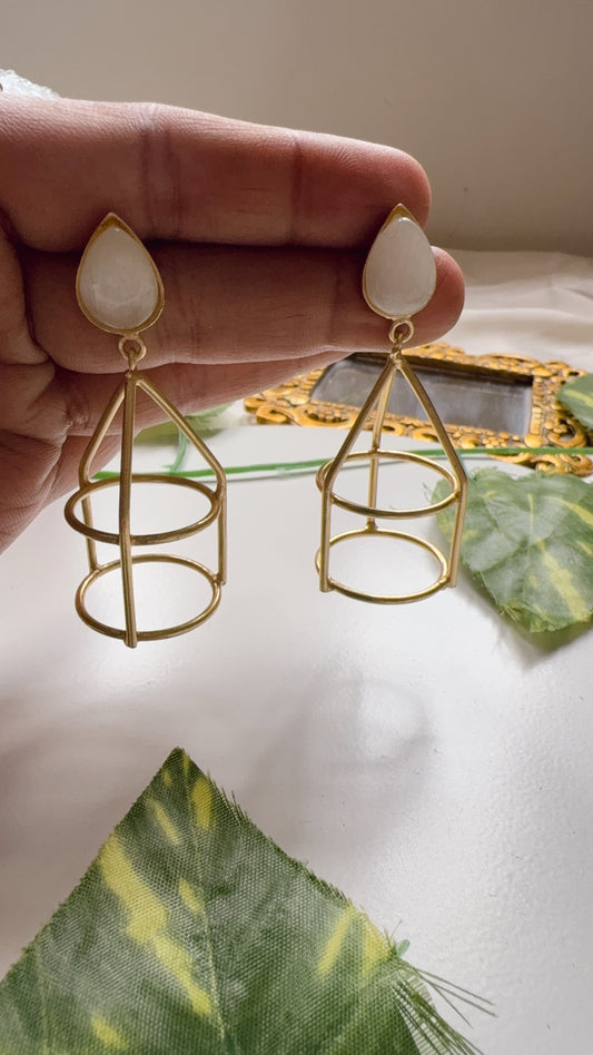 Golden Cage Earrings - White
