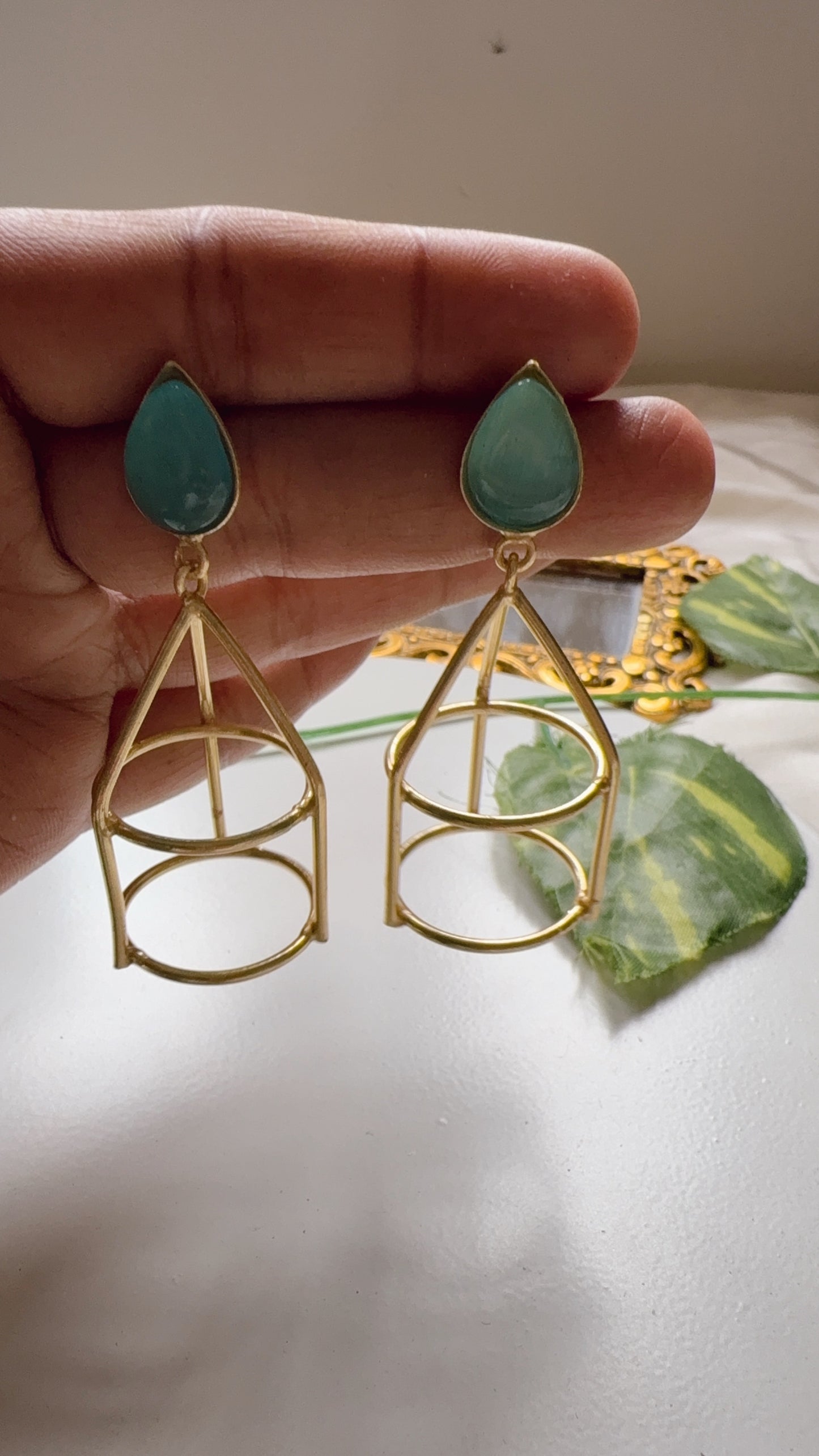 Golden Cage Earrings - Sky Blue