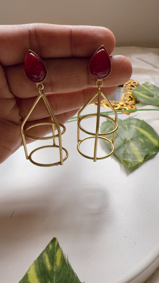 Golden Cage Earrings - Red