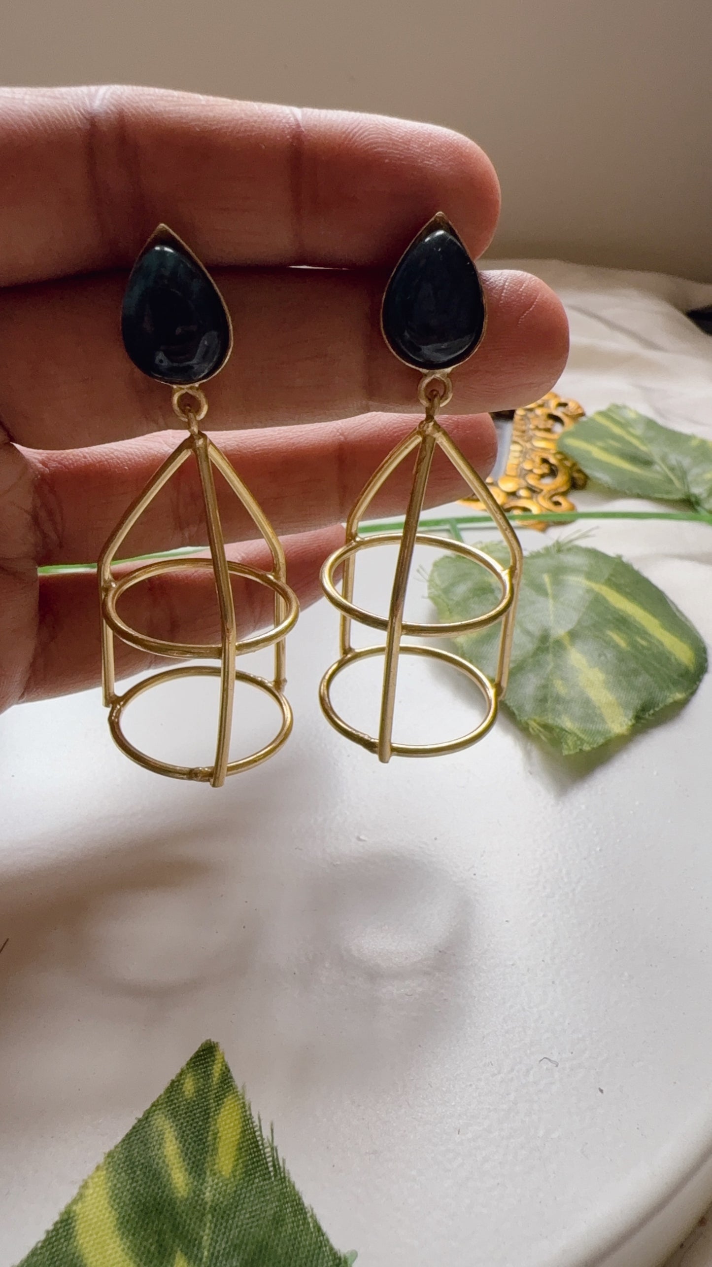 Golden Cage Earrings - Blue