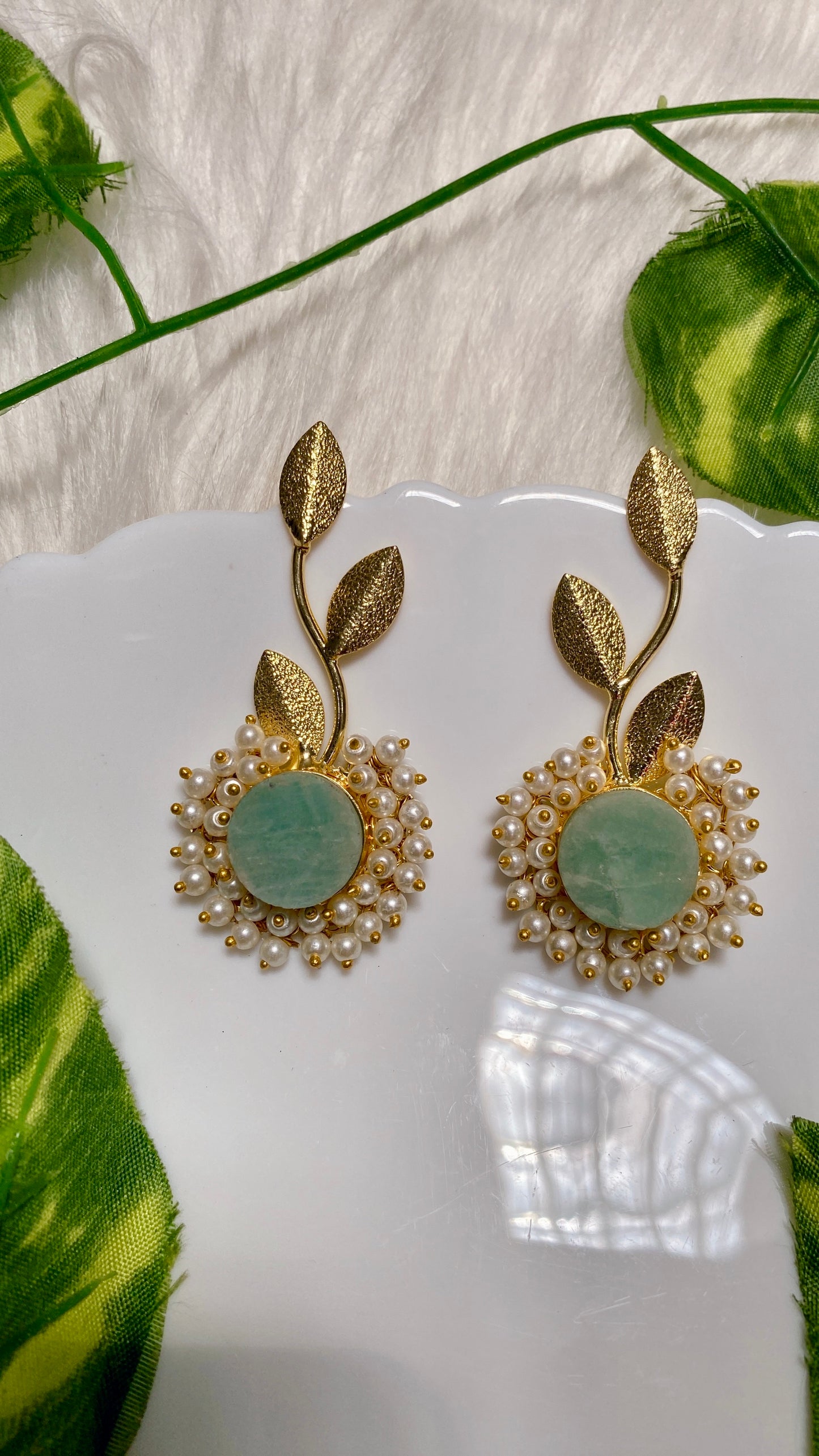 Alaya Beaded Petals Earrings - Mint Green