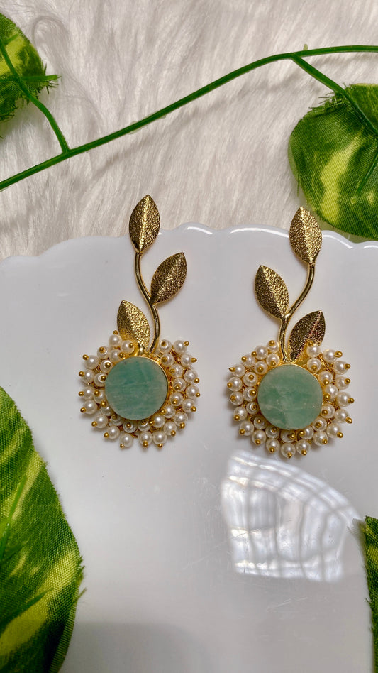 Alaya Beaded Petals Earrings - Mint Green