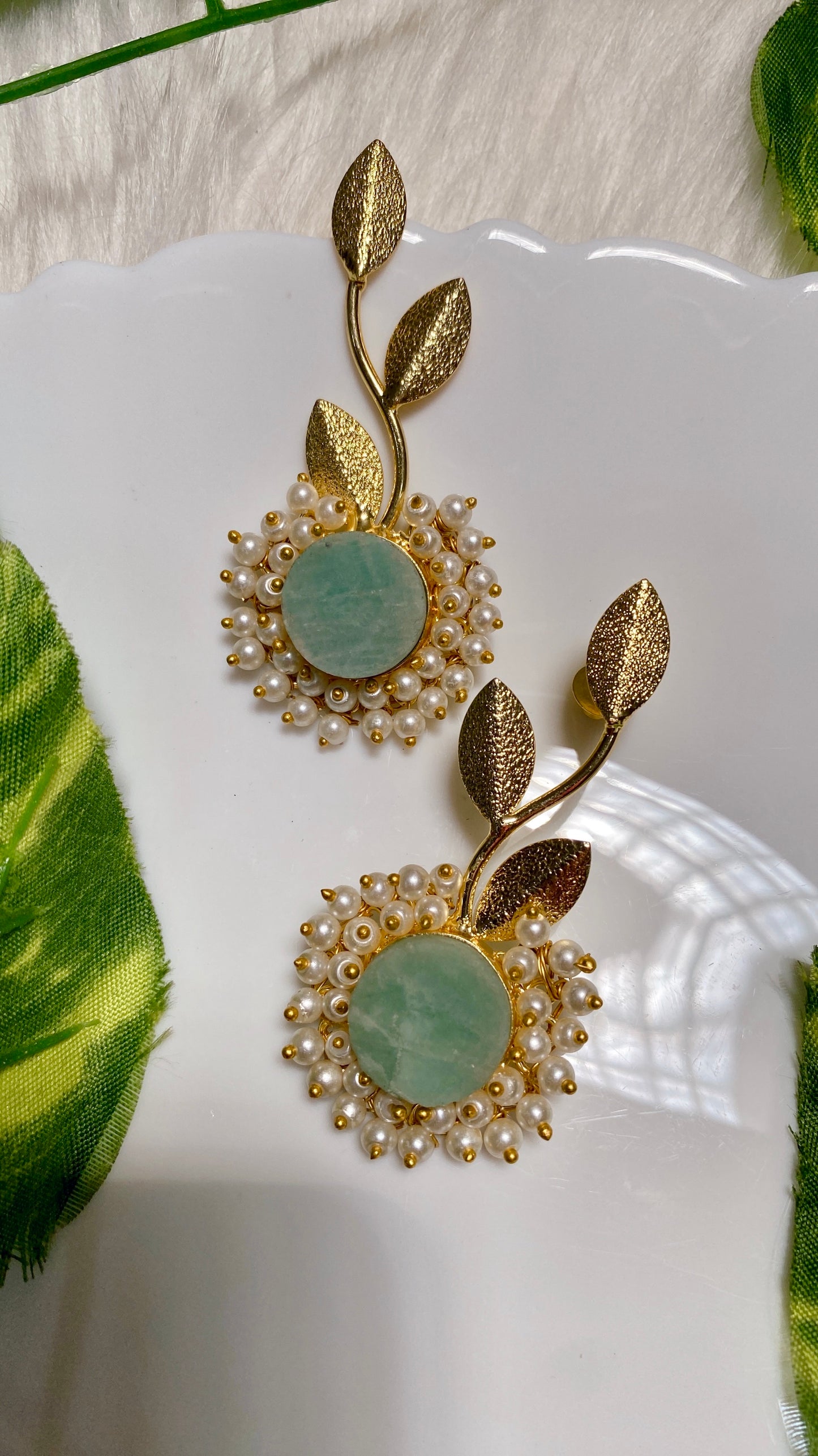 Alaya Beaded Petals Earrings - Mint Green