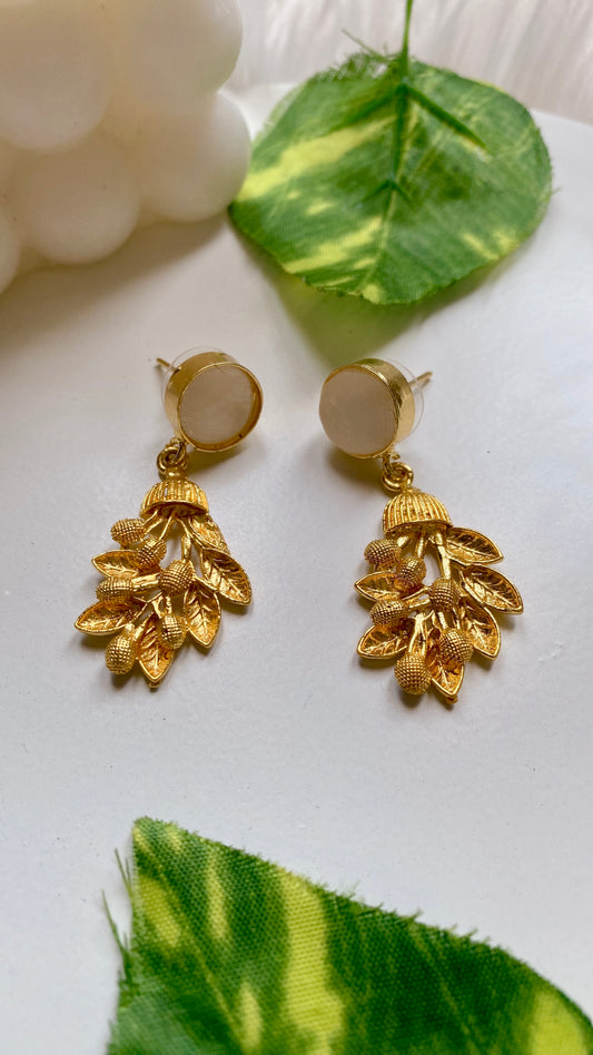Kanika Leaf Earrings - White