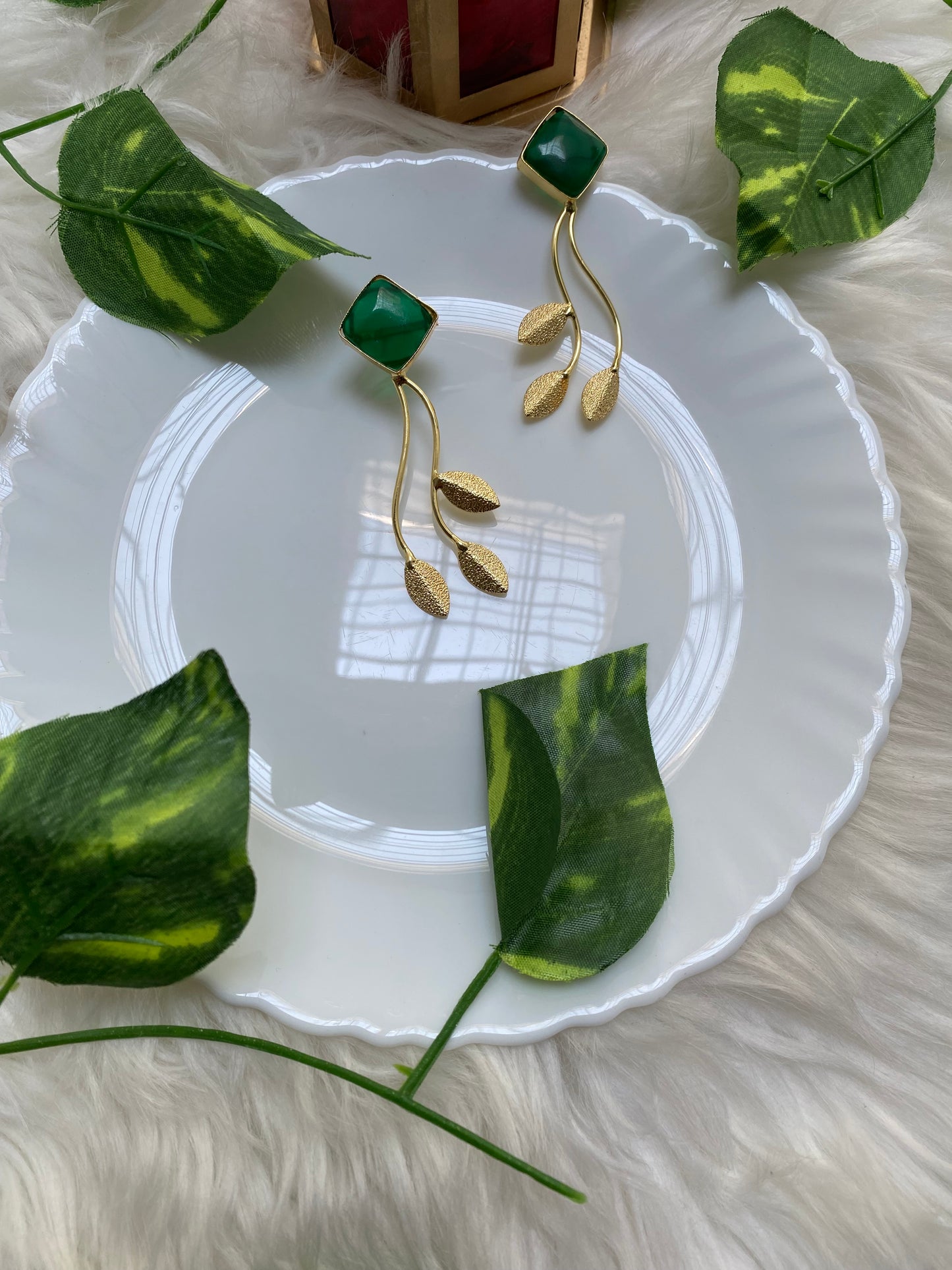 Green Leaf Breeze Brass Earrings