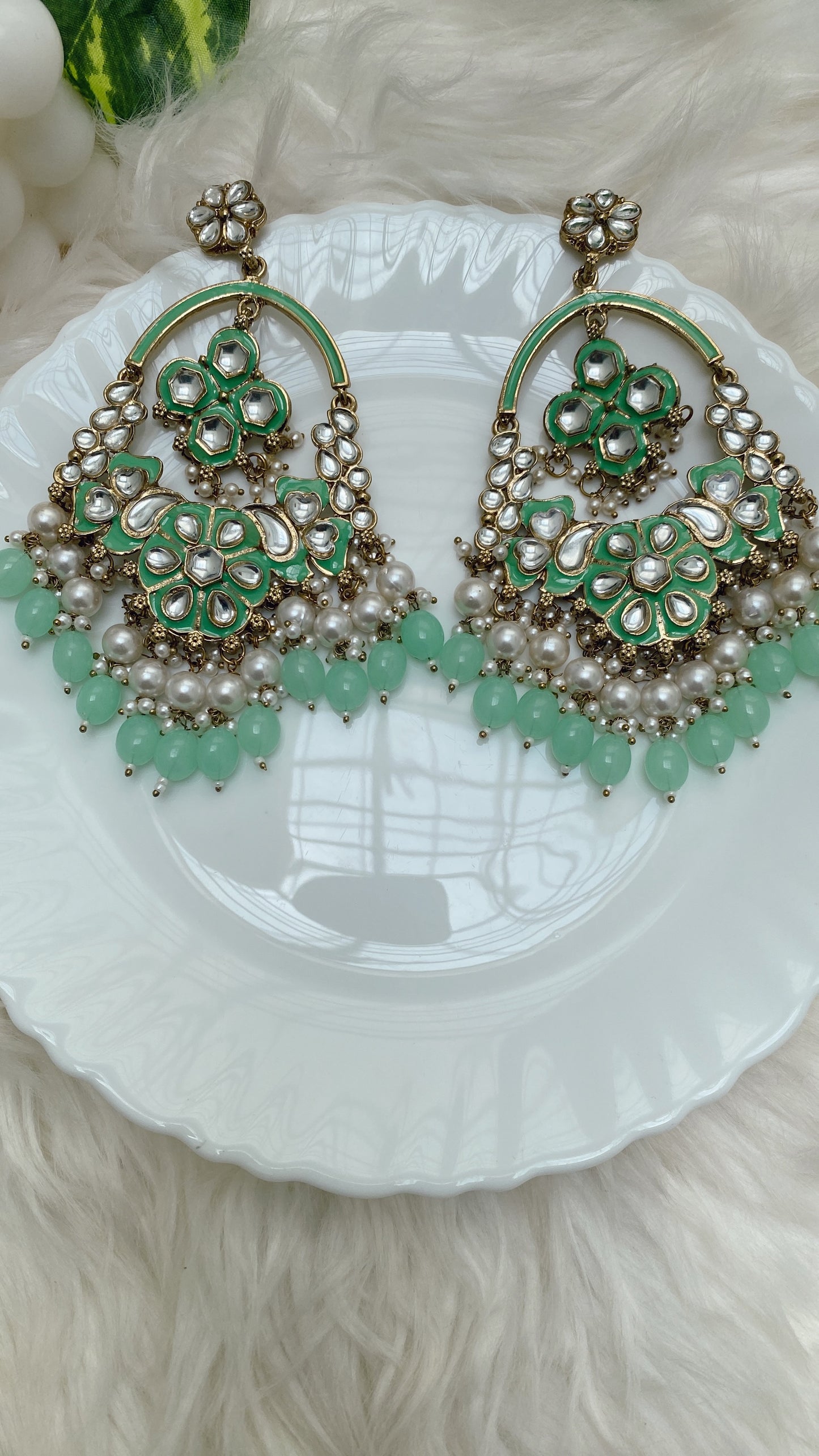 Amita Green Chandbali Earrings