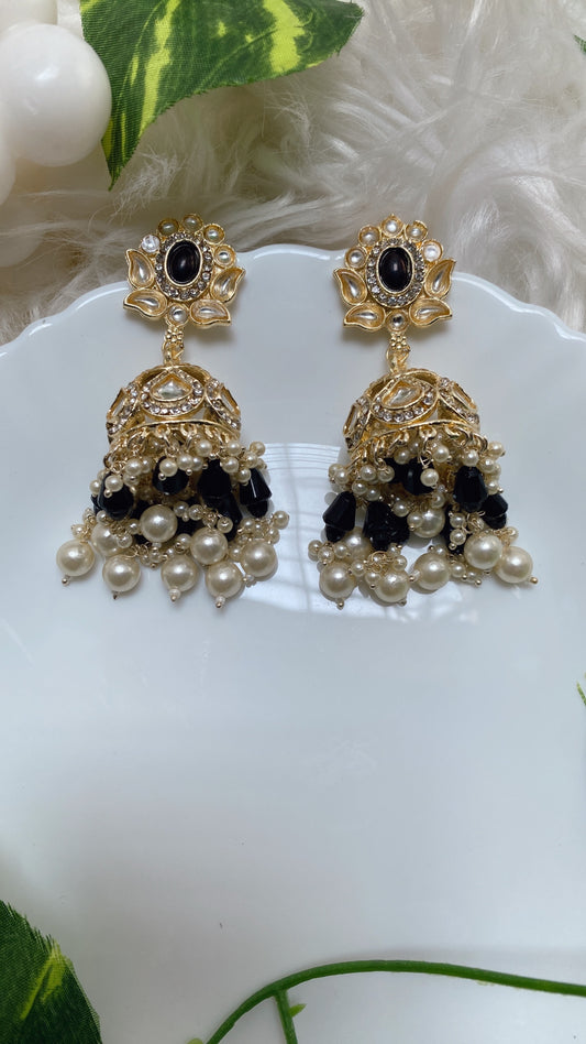 Khushbu Black Kundan Jhumka