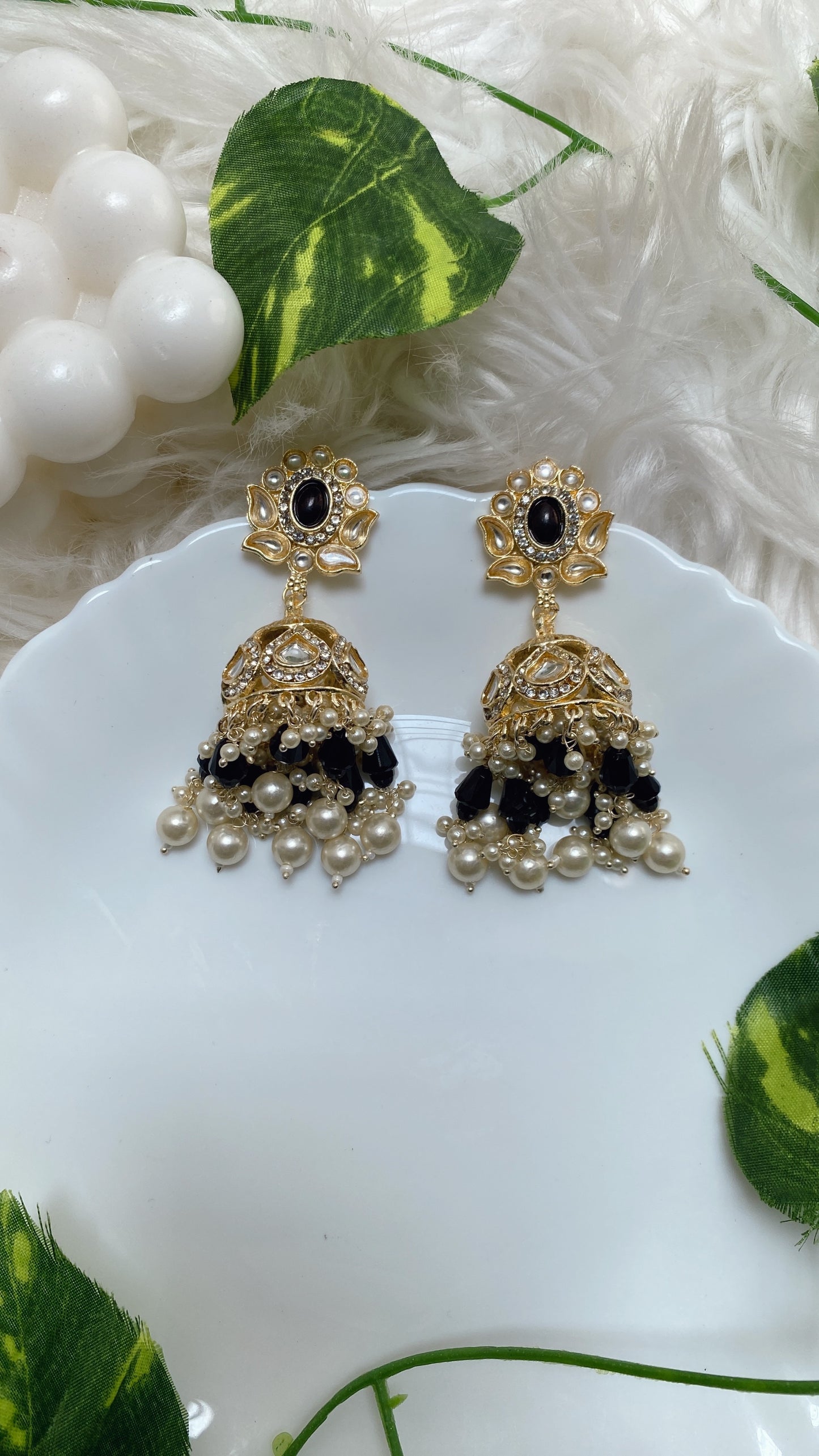 Khushbu Black Kundan Jhumka