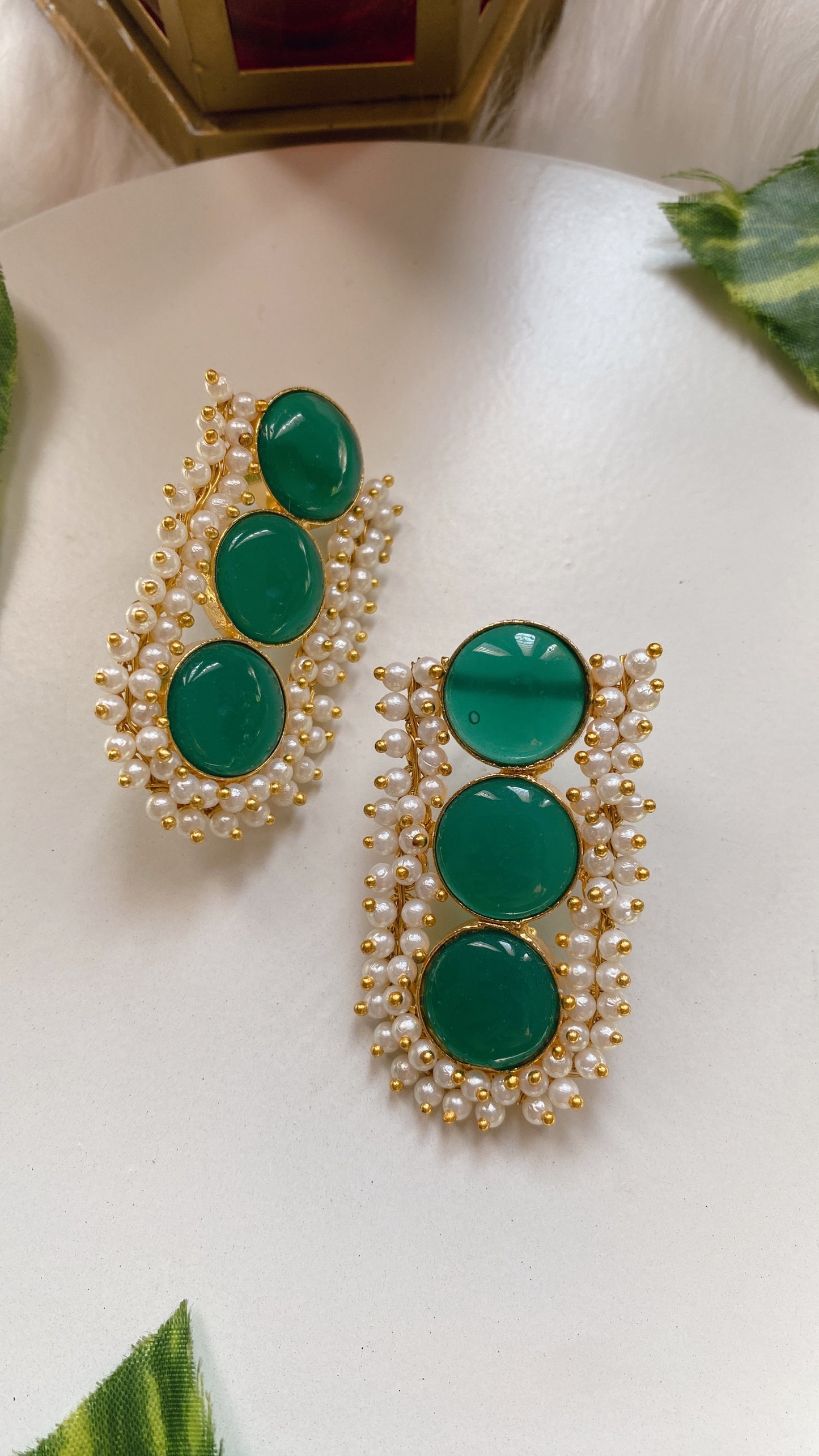 Mayra Monalisa Stone Beaded Earrings- Green