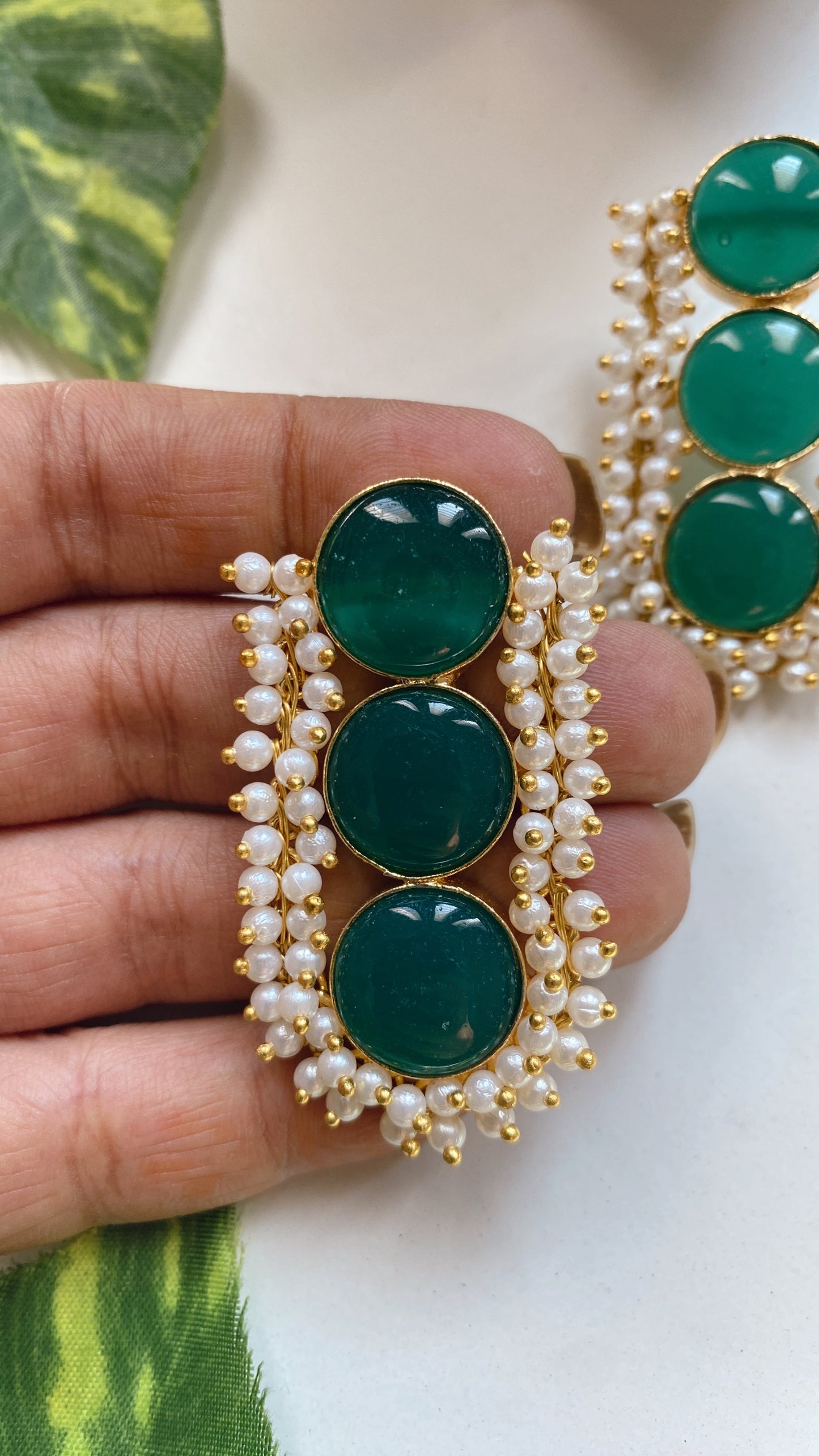 Mayra Monalisa Stone Beaded Earrings- Green