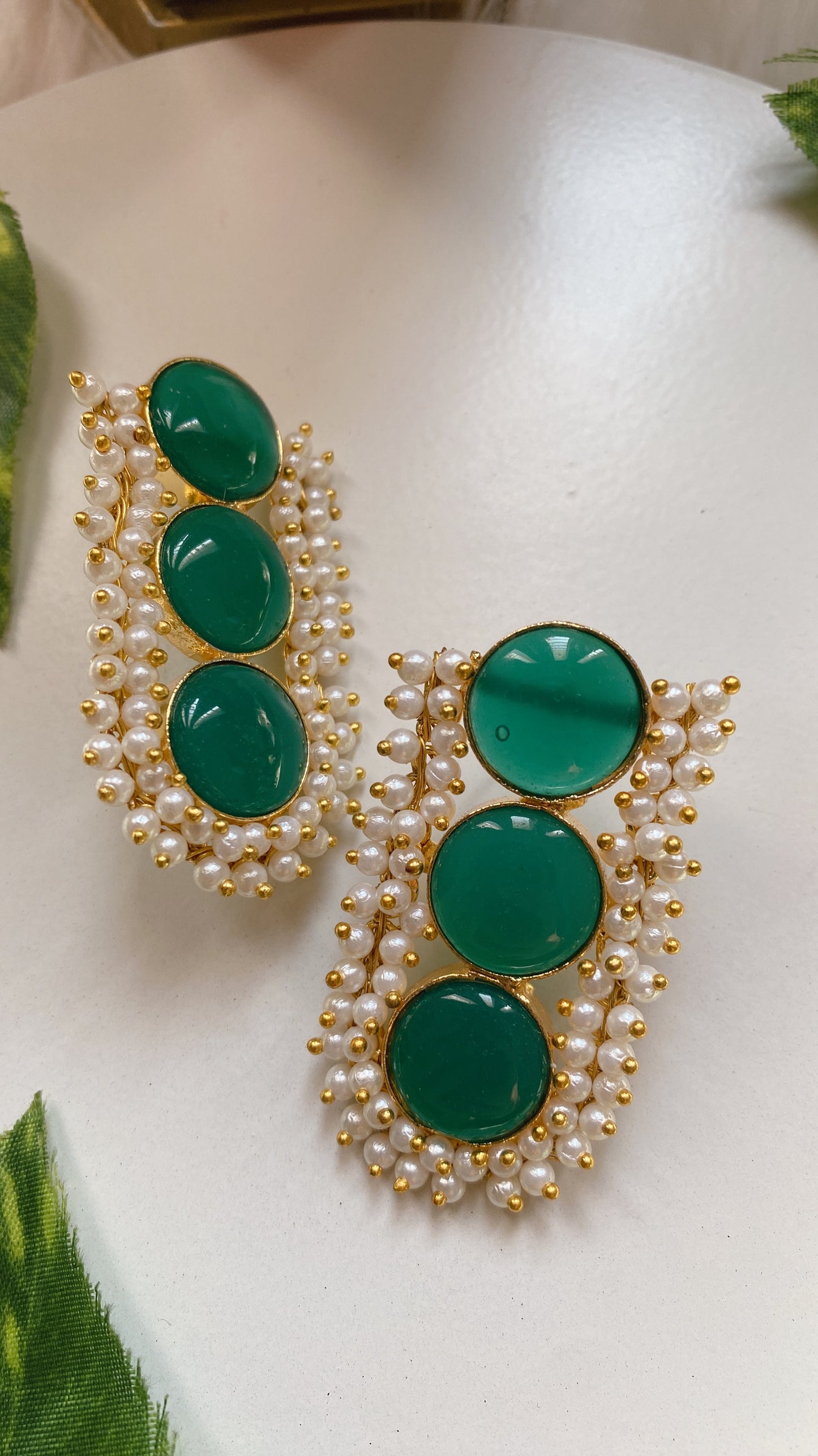 Mayra Monalisa Stone Beaded Earrings- Green