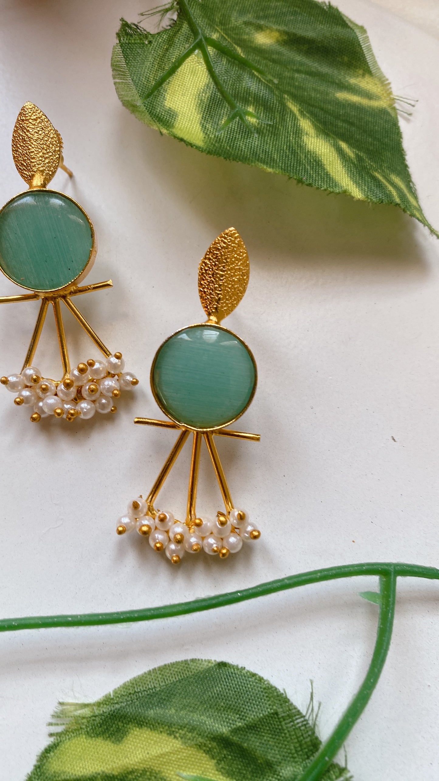 Esha pearly Earrings - Mint Green