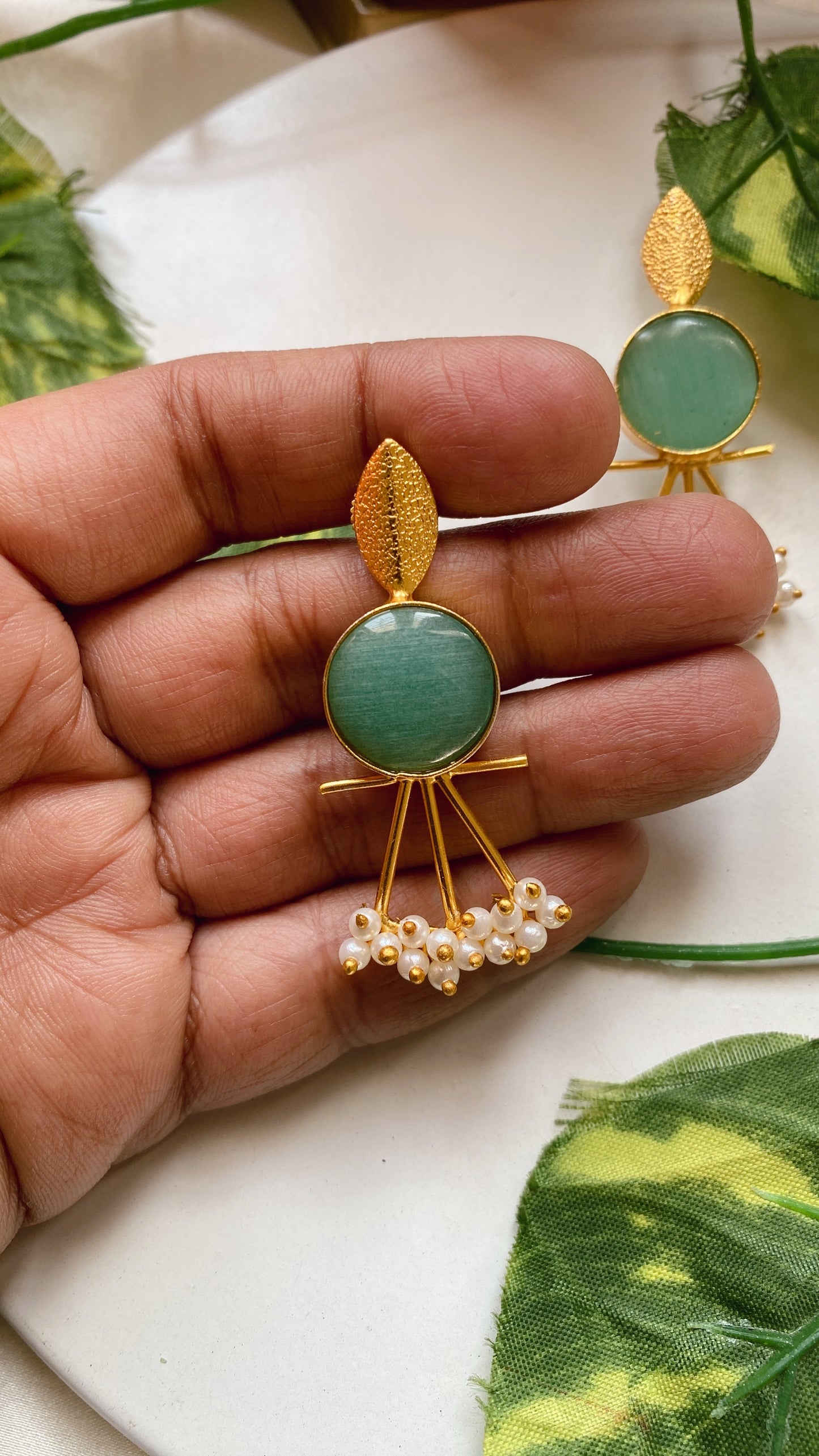 Esha pearly Earrings - Mint Green