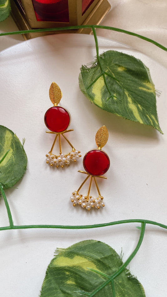 Esha pearly Earrings - Red