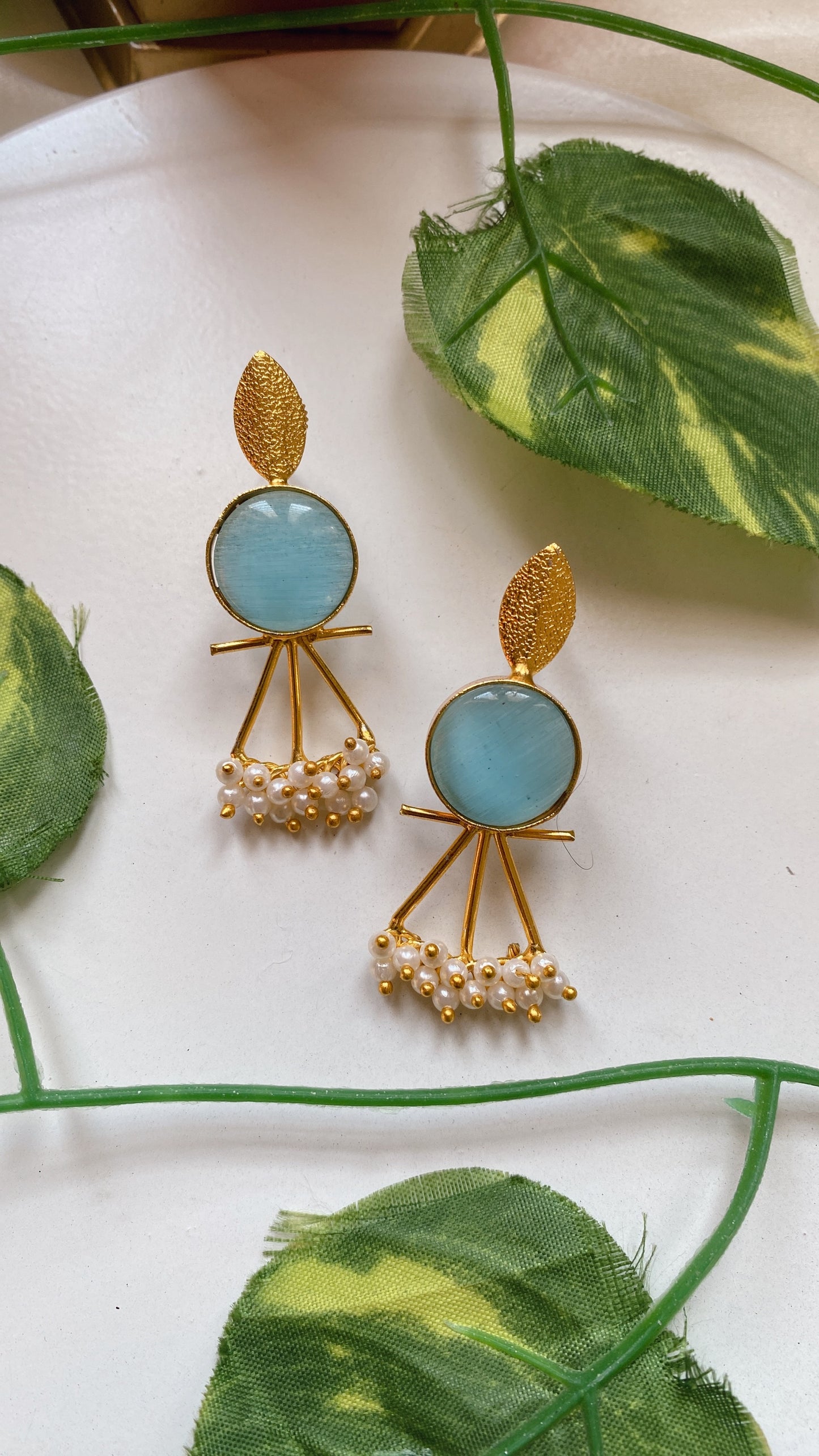 Esha pearly Earrings - Sky Blue