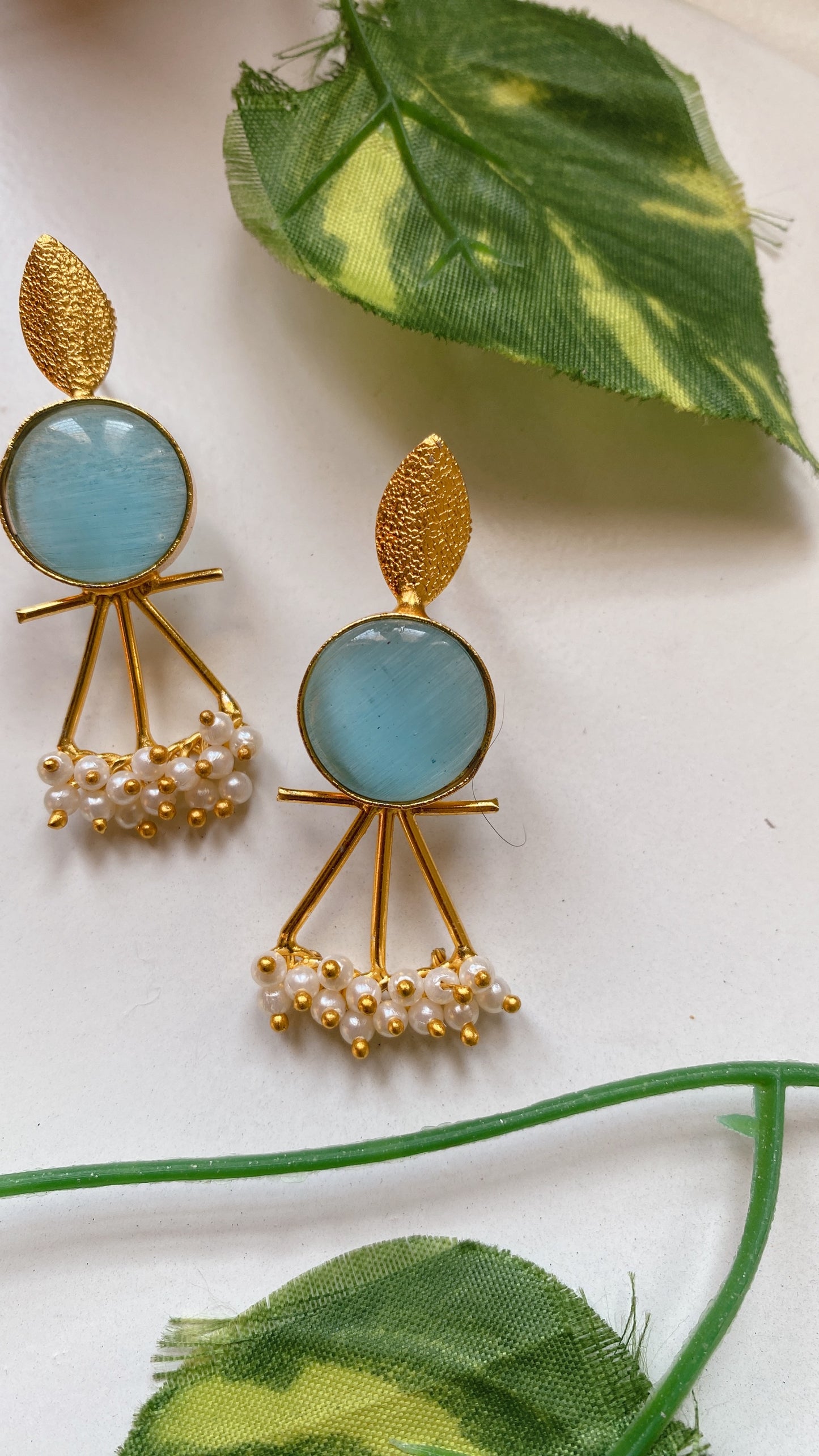 Esha pearly Earrings - Sky Blue