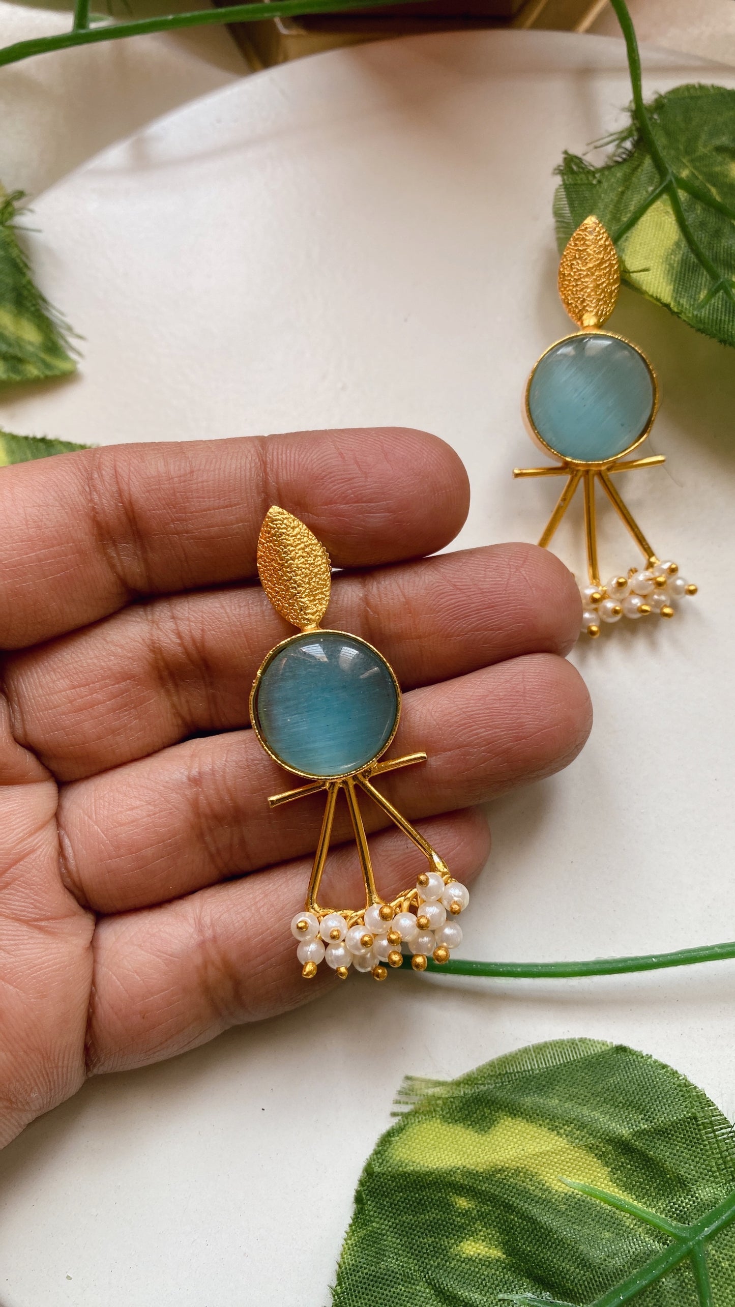 Esha pearly Earrings - Sky Blue