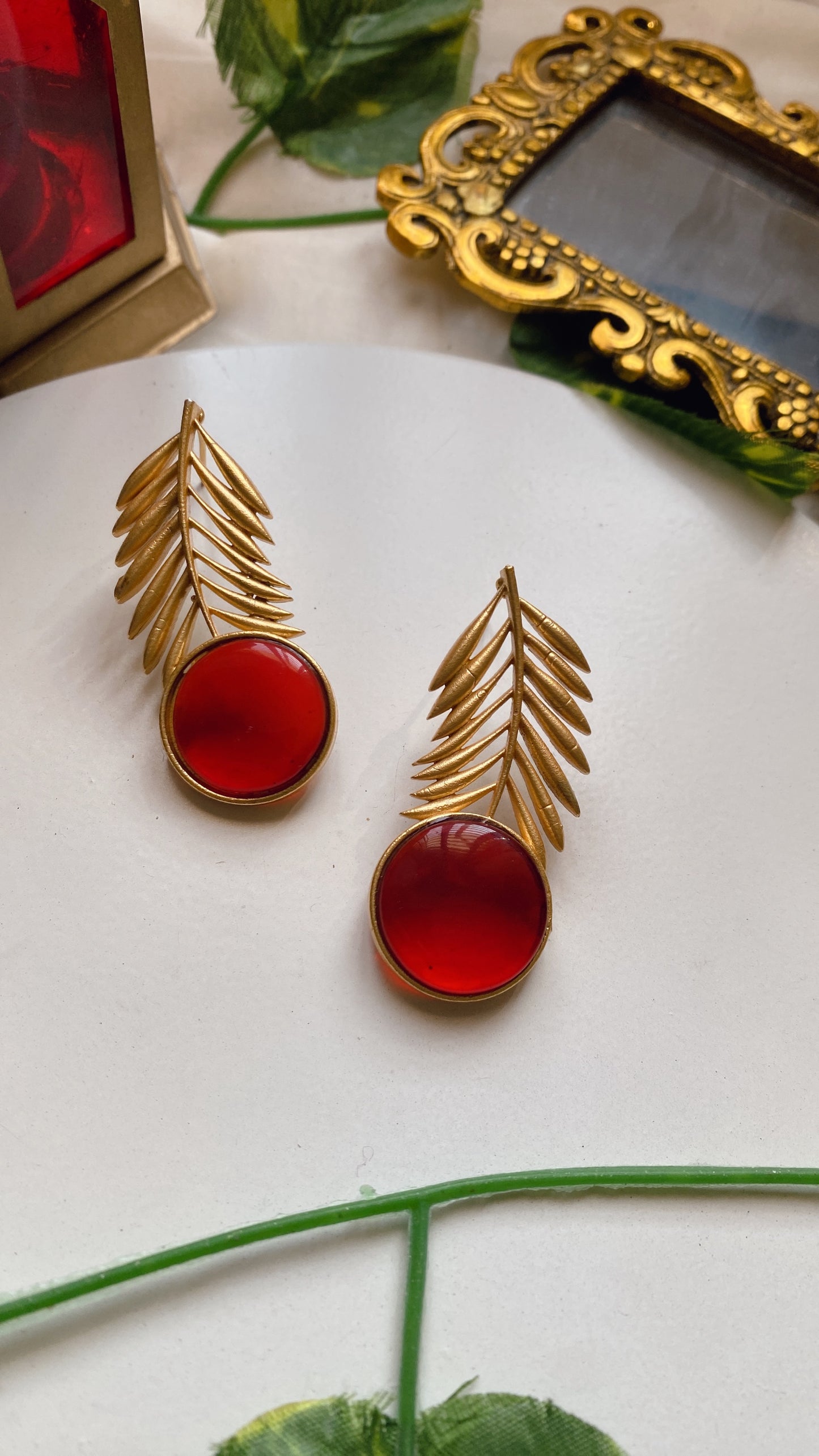 Leaflet beauty Earrings - Red