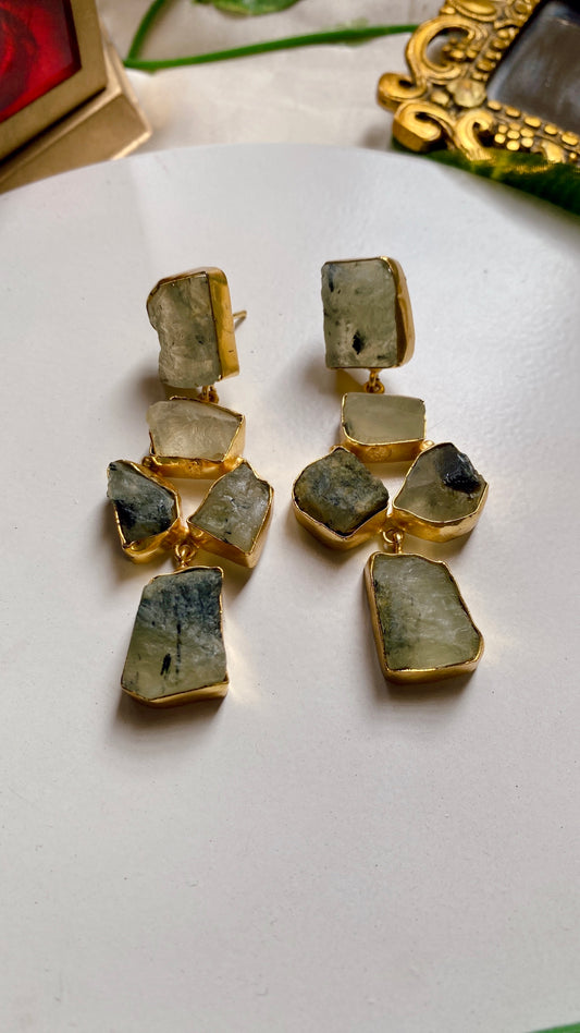 Arya Raw Uncut Stone Earrings - Olive Green