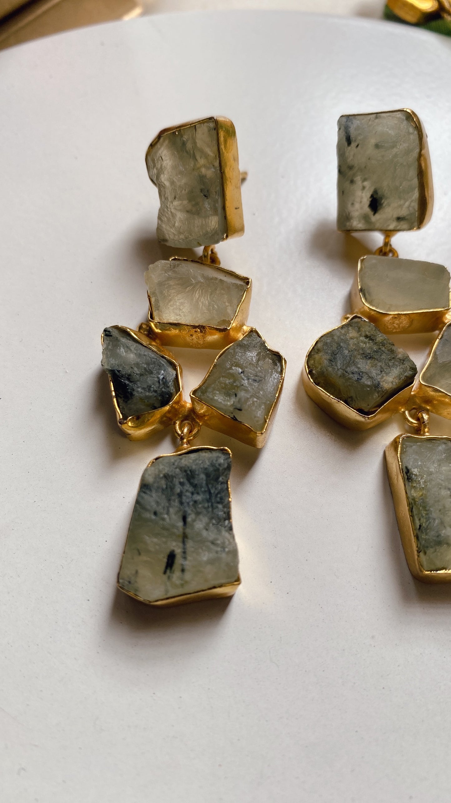 Arya Raw Uncut Stone Earrings - Olive Green