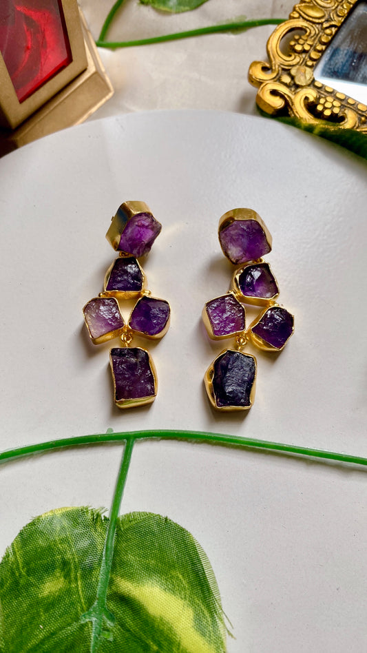 Arya Raw Uncut Stone Earrings - Purple